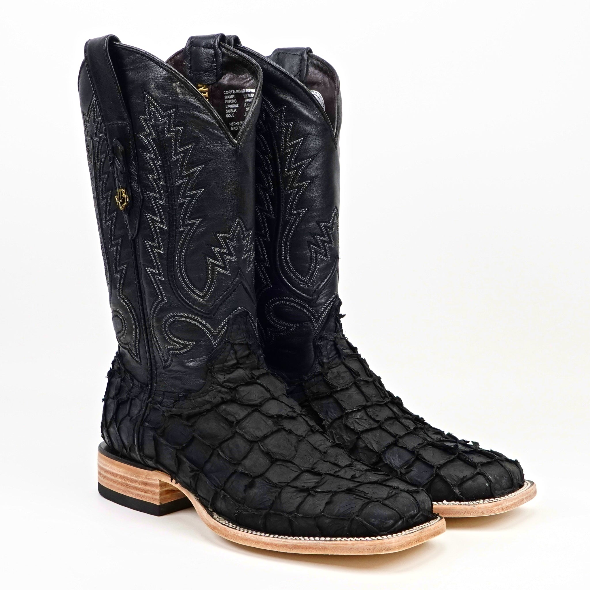 Connor Pirarucu Fish Boots - Matte Black - Square Toe (PZ60)