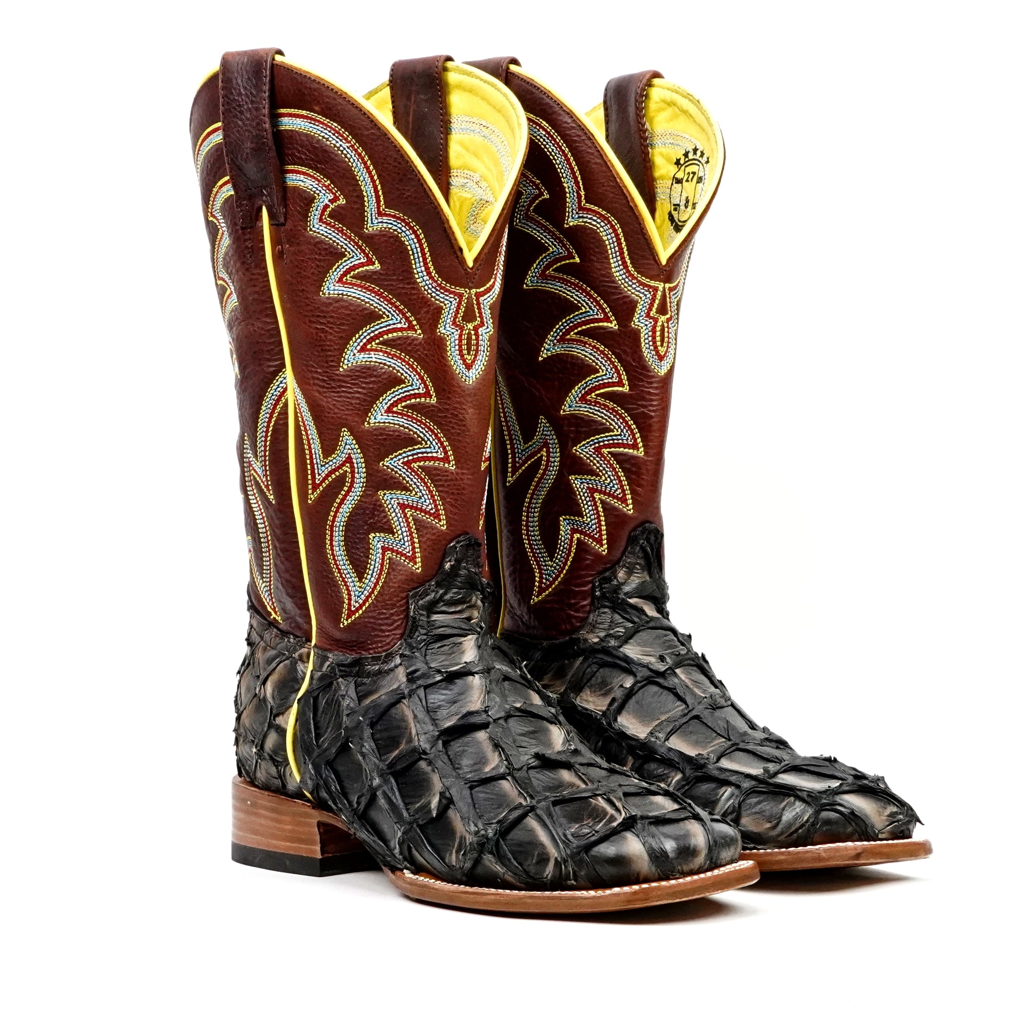Butch Pirarucu Fish Boots - Camel Black - Square Toe - Gomez Western Wear
