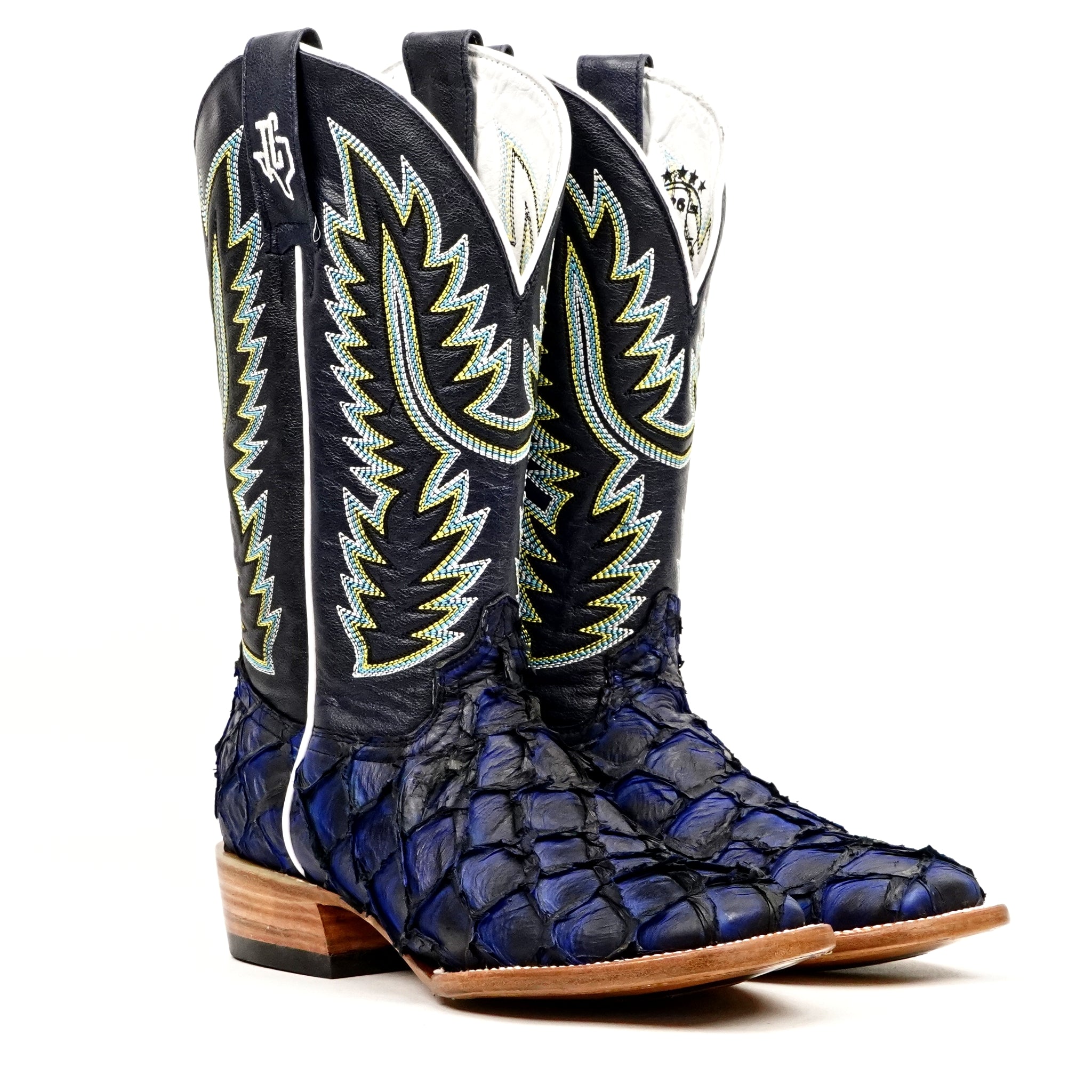 Butch Pirarucu Fish Boots - Navy Blue - Square Toe - Gomez Western Wear