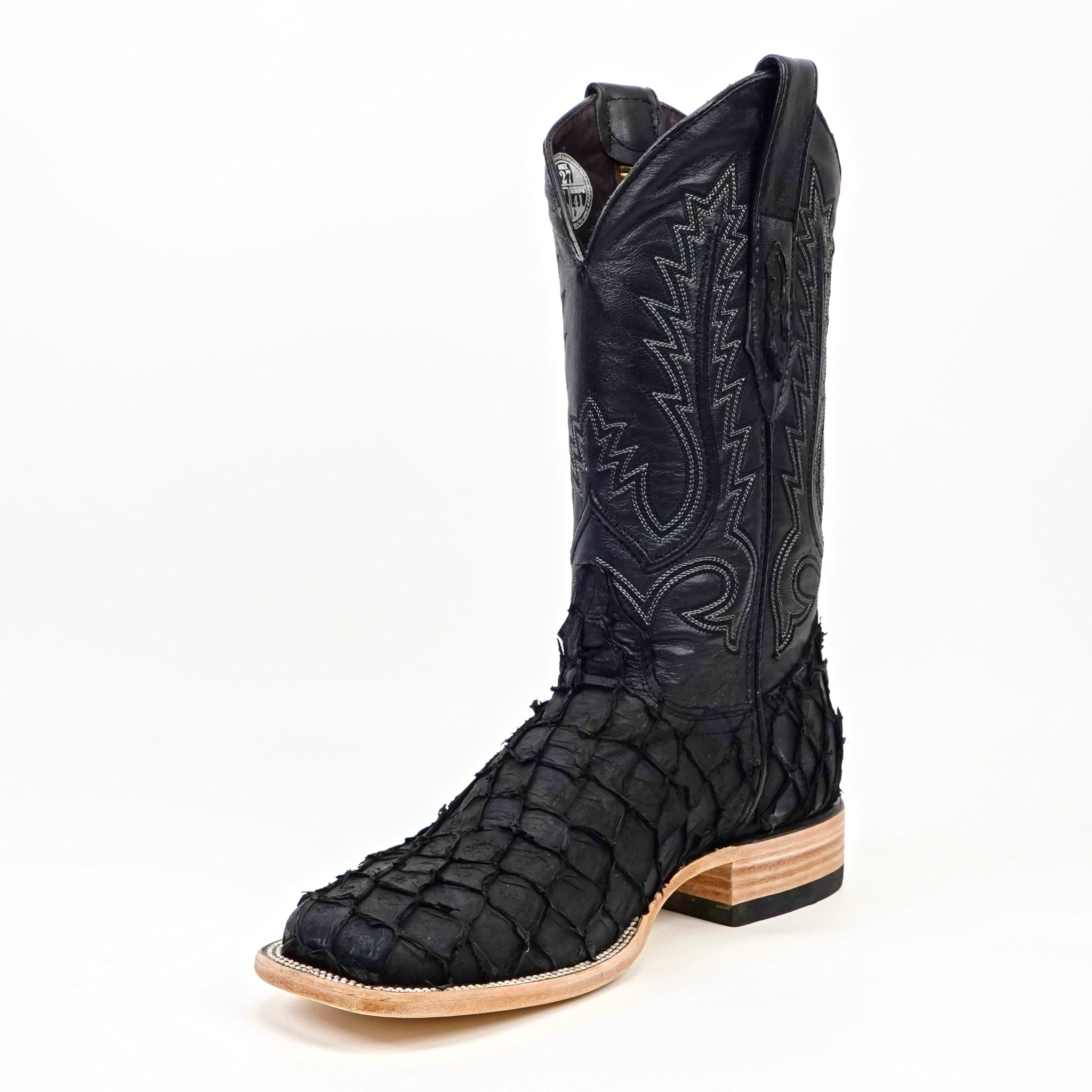 Connor Pirarucu Fish Boots - Matte Black - Square Toe (PZ60)