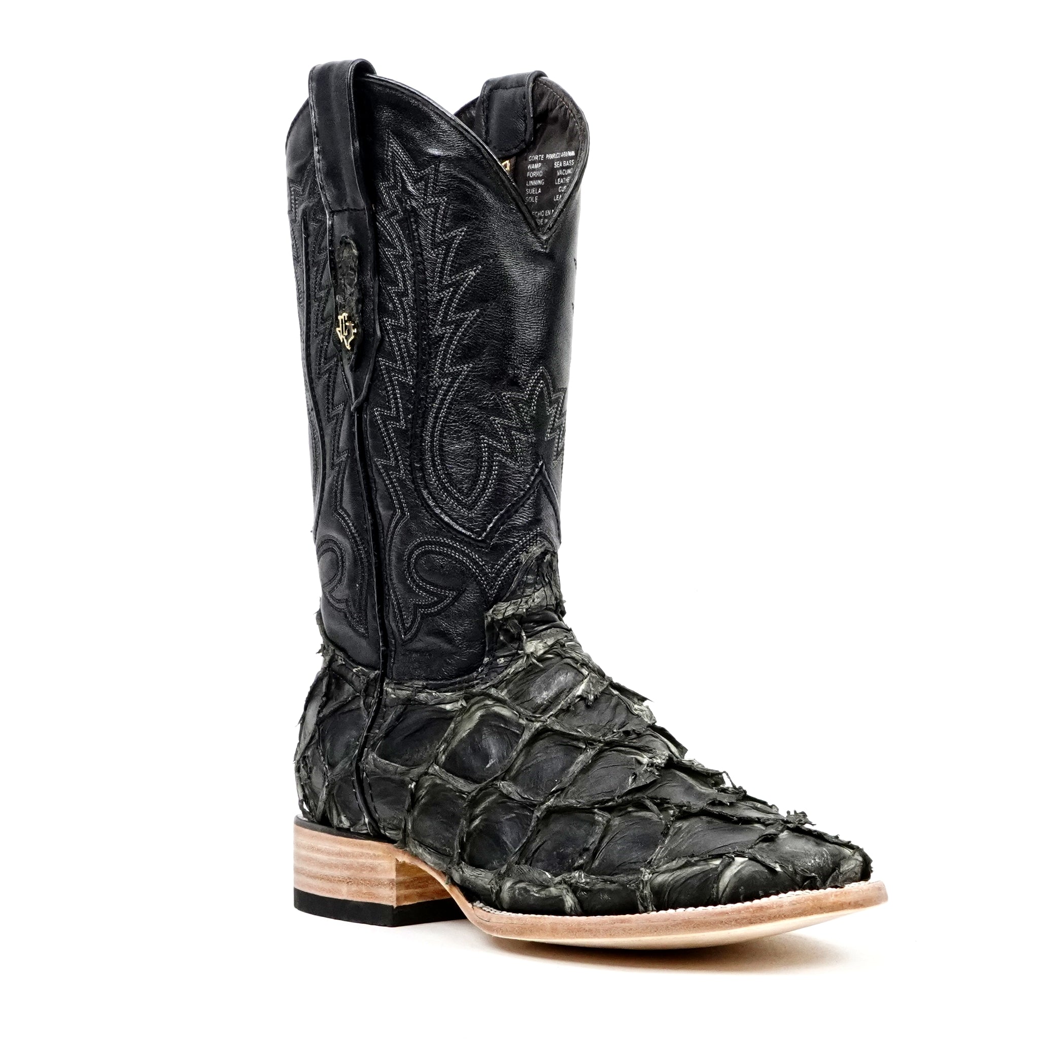 Connor Pirarucu Fish Boots - Gray Black - Square Toe (PZ60