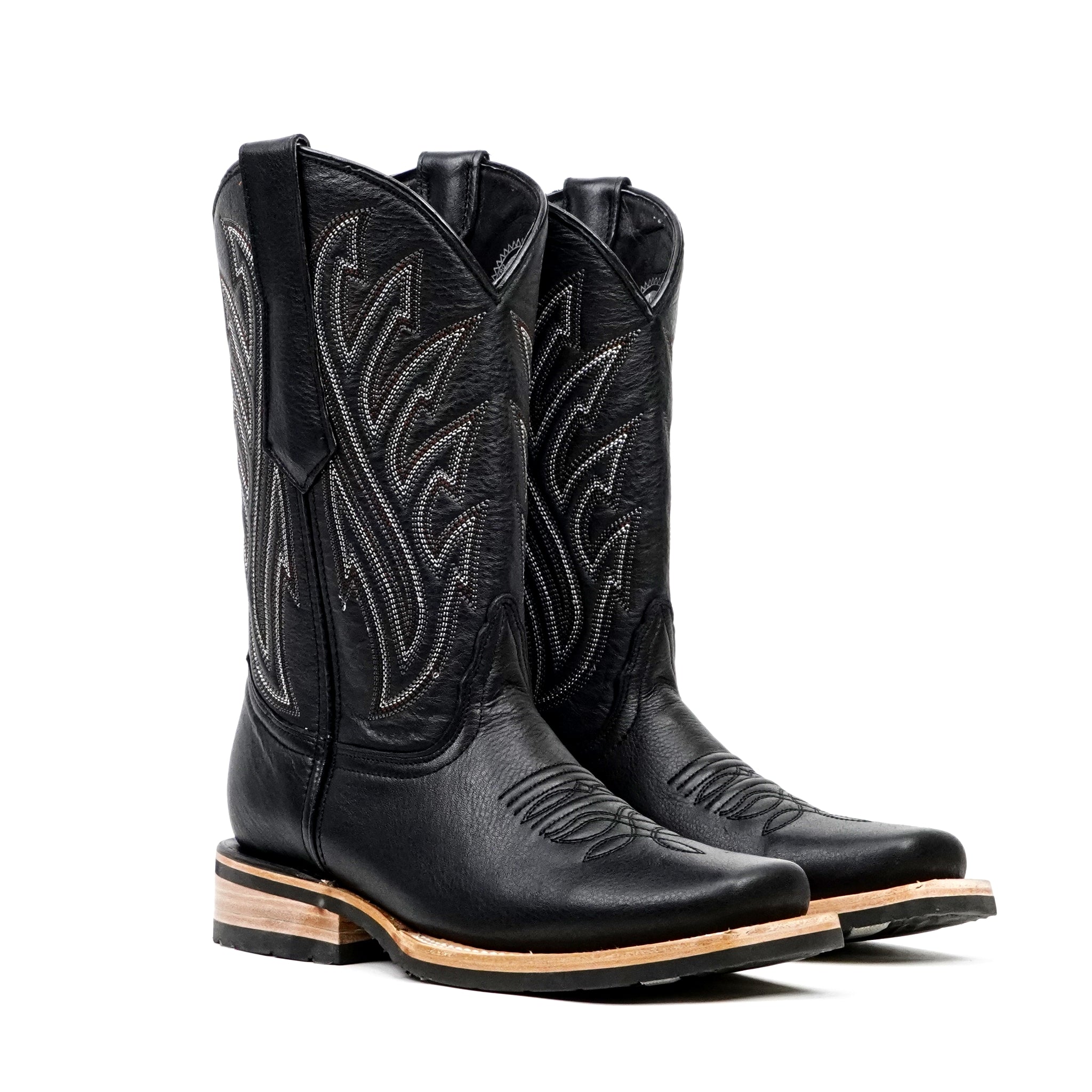 Barcelona Black Cowboy Boots - Slip-Resistant Sole - Rodeo Toe (E411)
