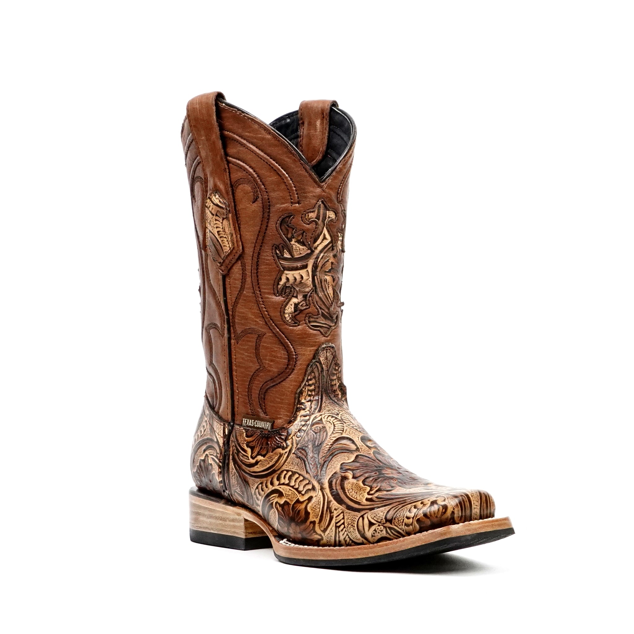Hand-Tooled Floral Orix Boots - Embossed Leather - Rodeo Toe (E696