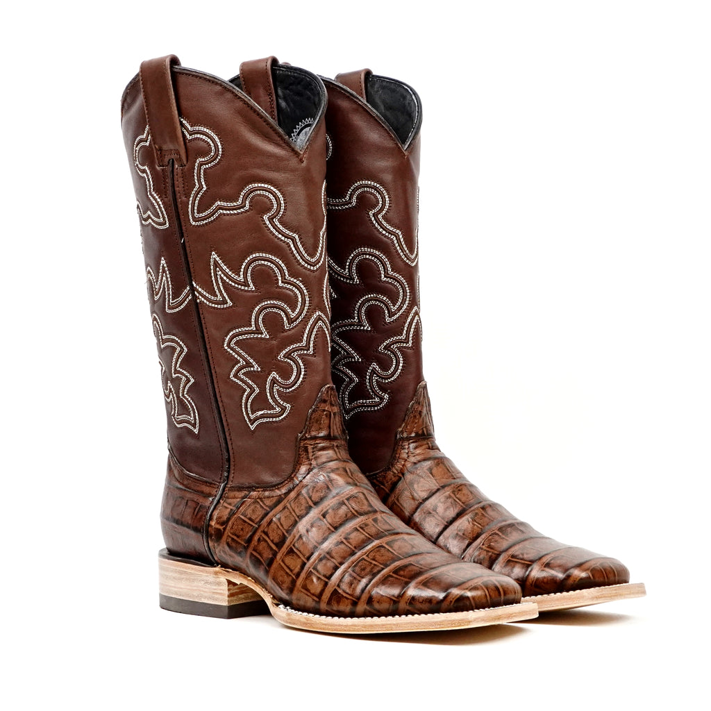 Alligator Belly Choco Cowboy Boots - Embossed Leather - Square Toe (E423)