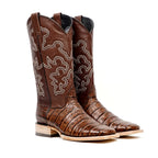 Alligator Belly Choco Cowboy Boots - Embossed Leather - Square Toe (E423)