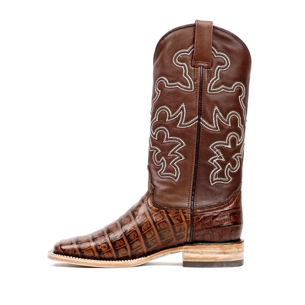 Alligator Belly Choco Cowboy Boots - Embossed Leather - Square Toe (E423)