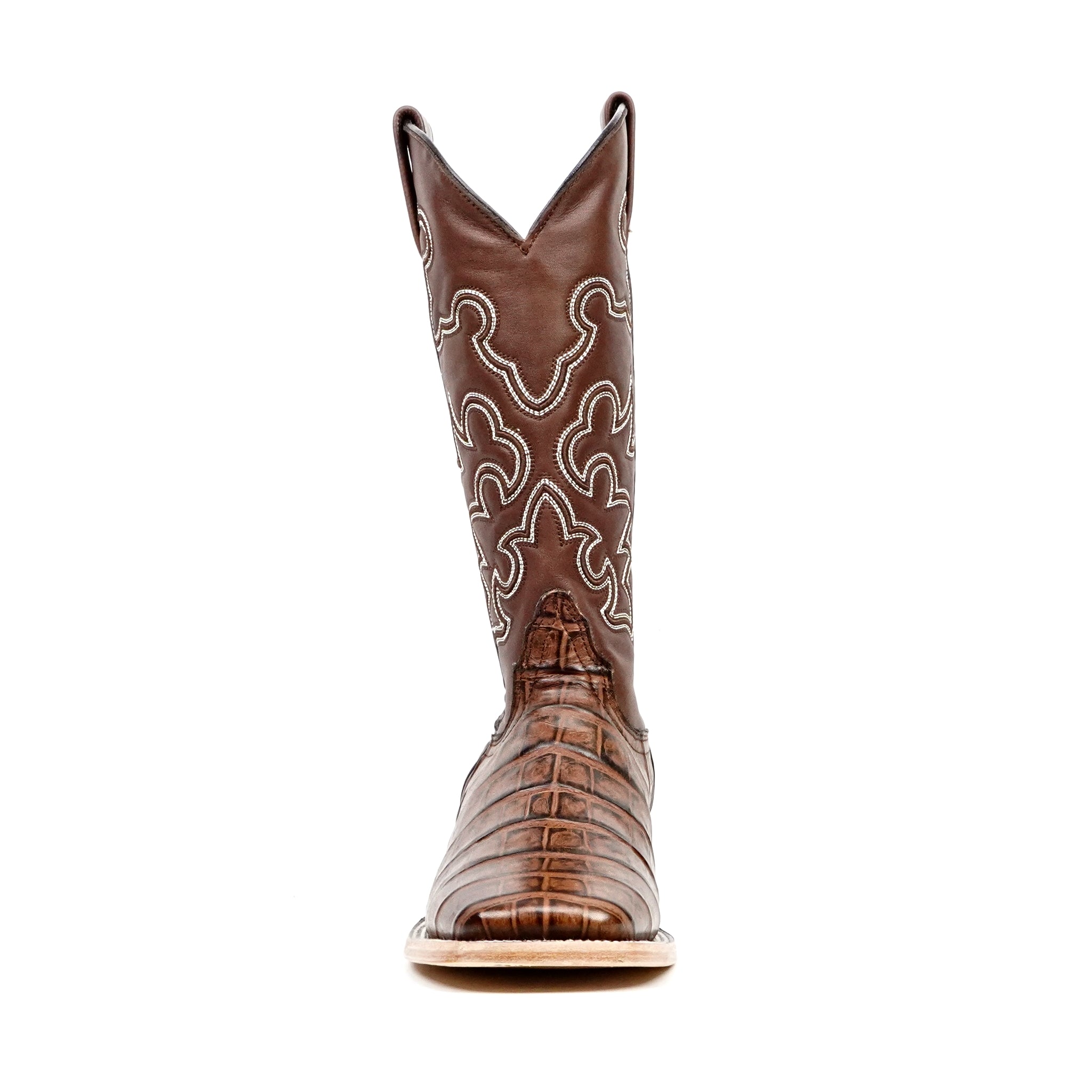 Alligator Belly Choco Cowboy Boots - Embossed Leather - Square Toe (E423)
