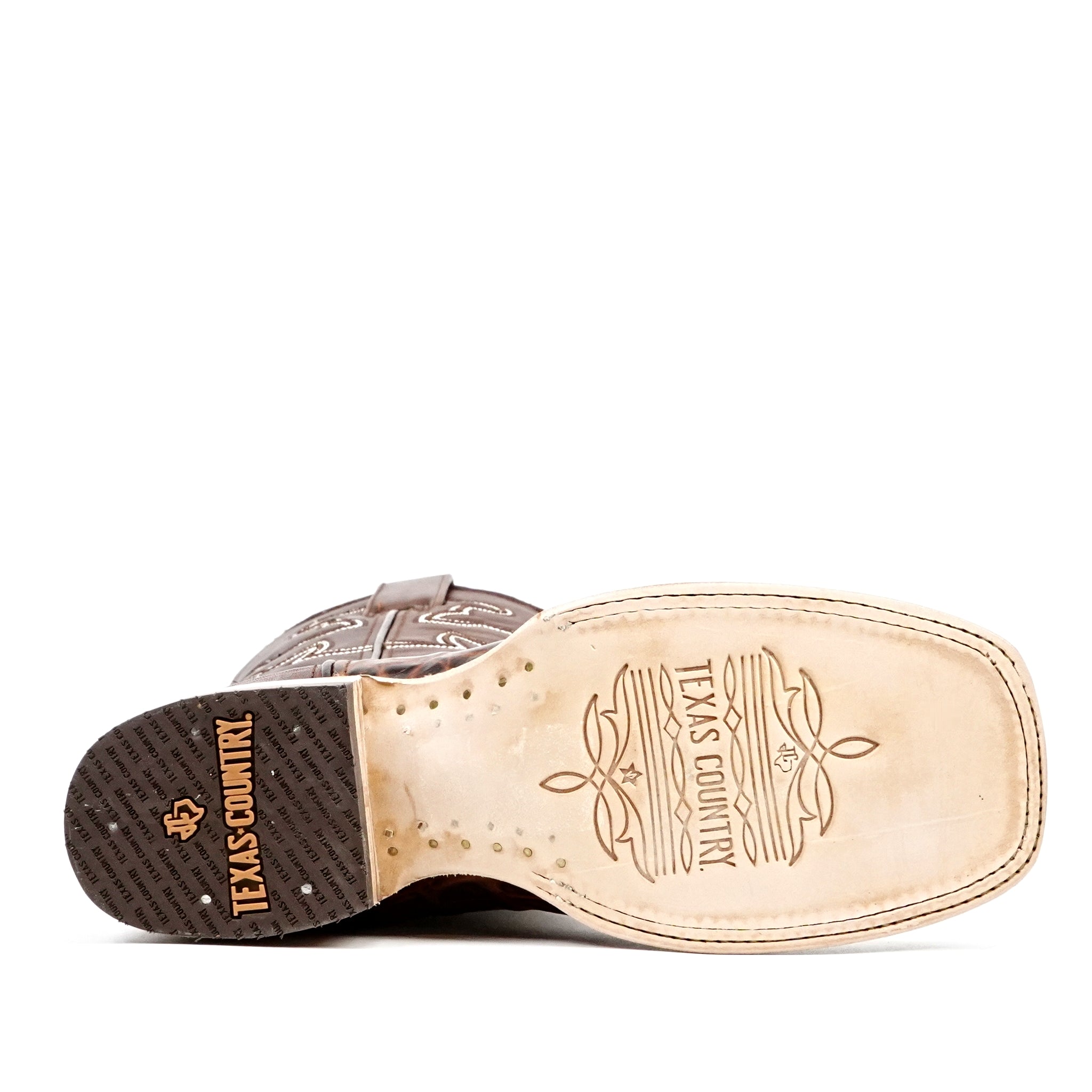 Alligator Belly Choco Cowboy Boots - Embossed Leather - Square Toe (E423)