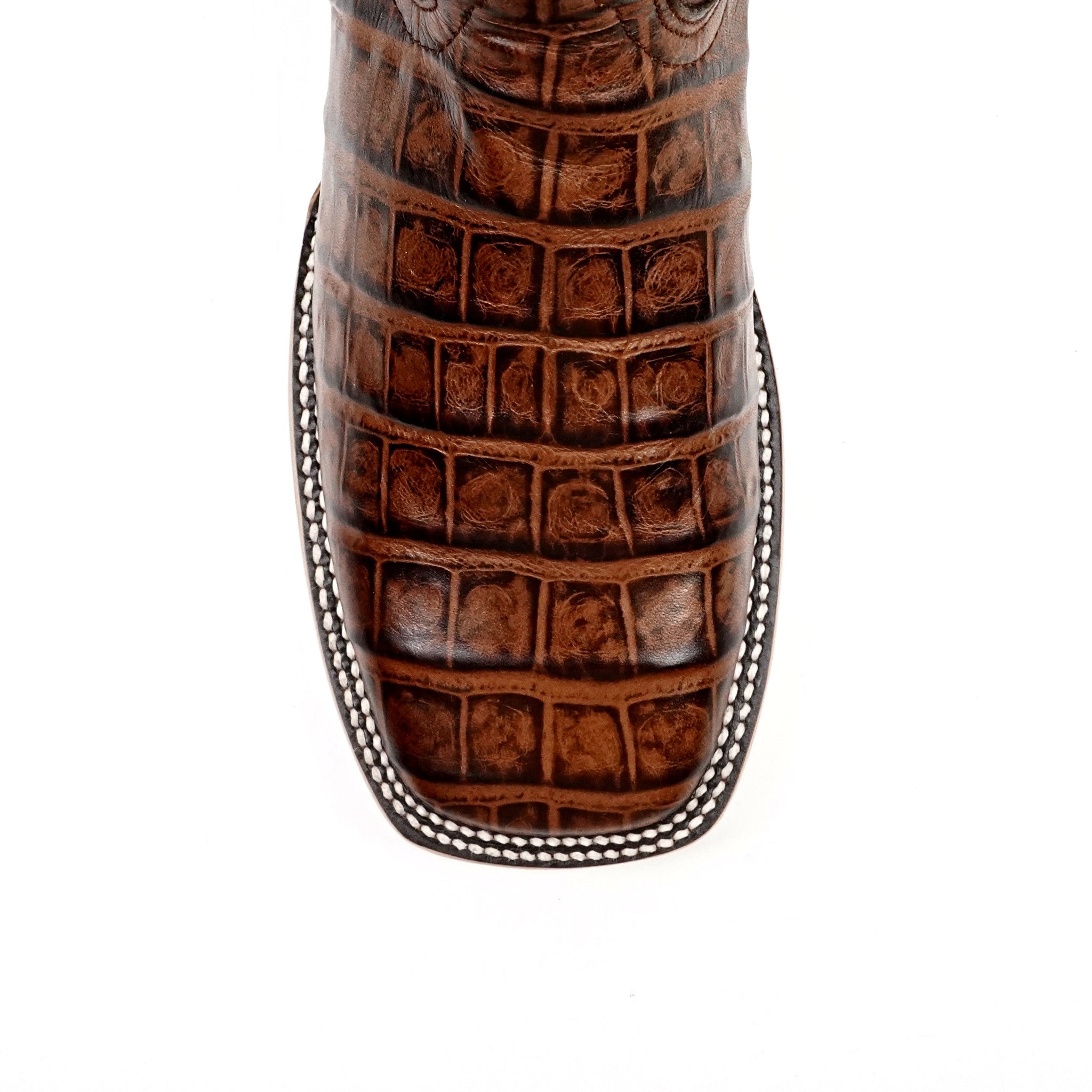 Alligator Belly Choco Cowboy Boots - Embossed Leather - Square Toe (E423)