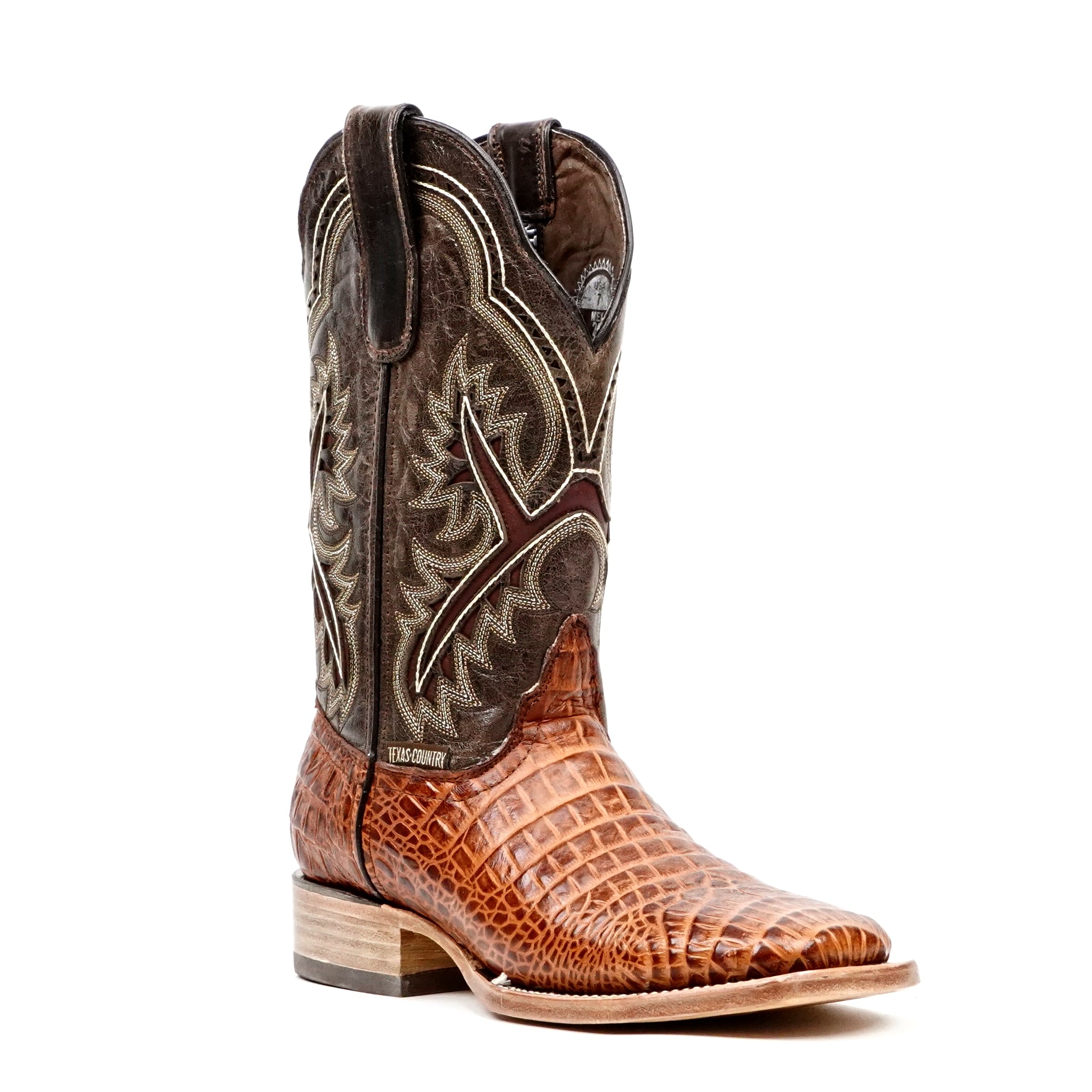 Caiman Belly Cognac Boots - Embossed Leather - Square Toe (E426