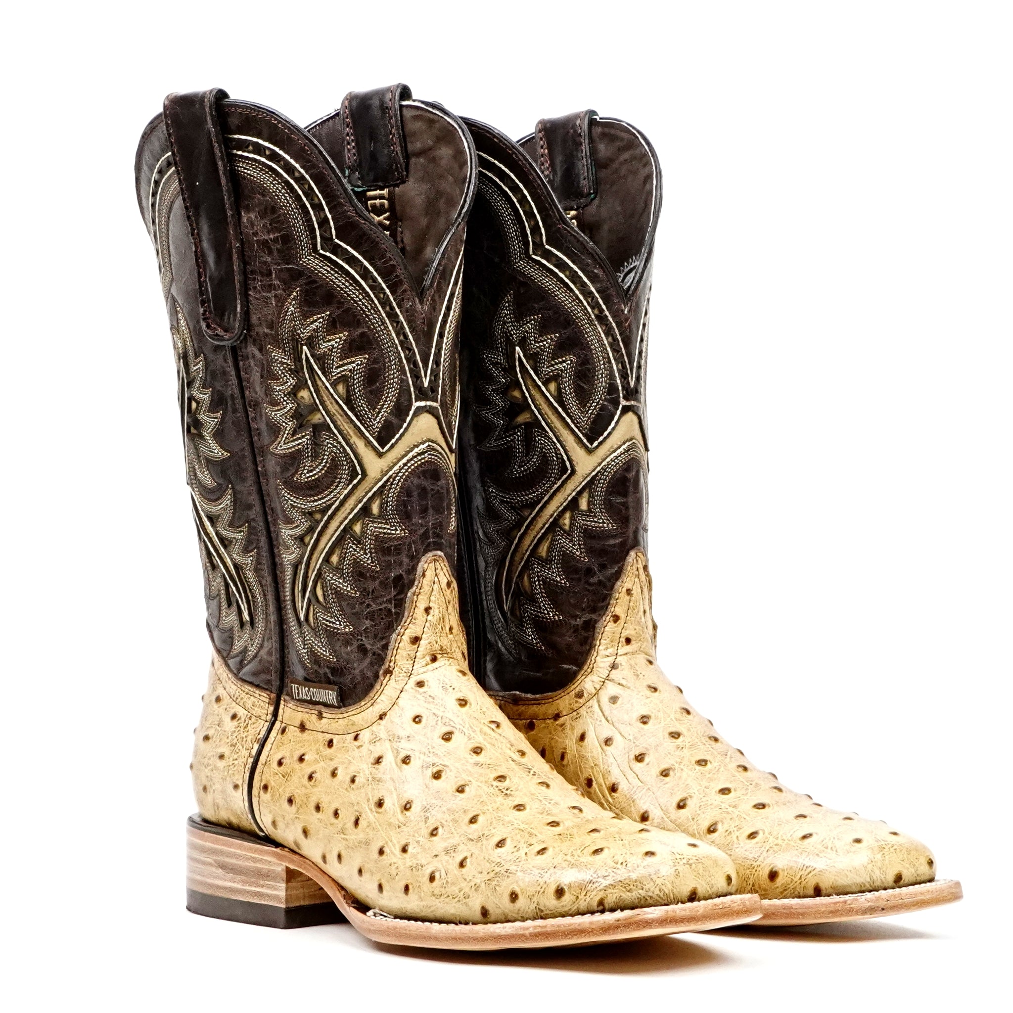 Ostrich Orix Cowboy Boots - Embossed Leather - Square Toe (E424)