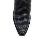 Embossed Lizard Black Cowgirl Boots - Tall Shaft - Snip Toe (E873)