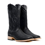 Rush Black Basketweave Boots - Square Toe (E633)