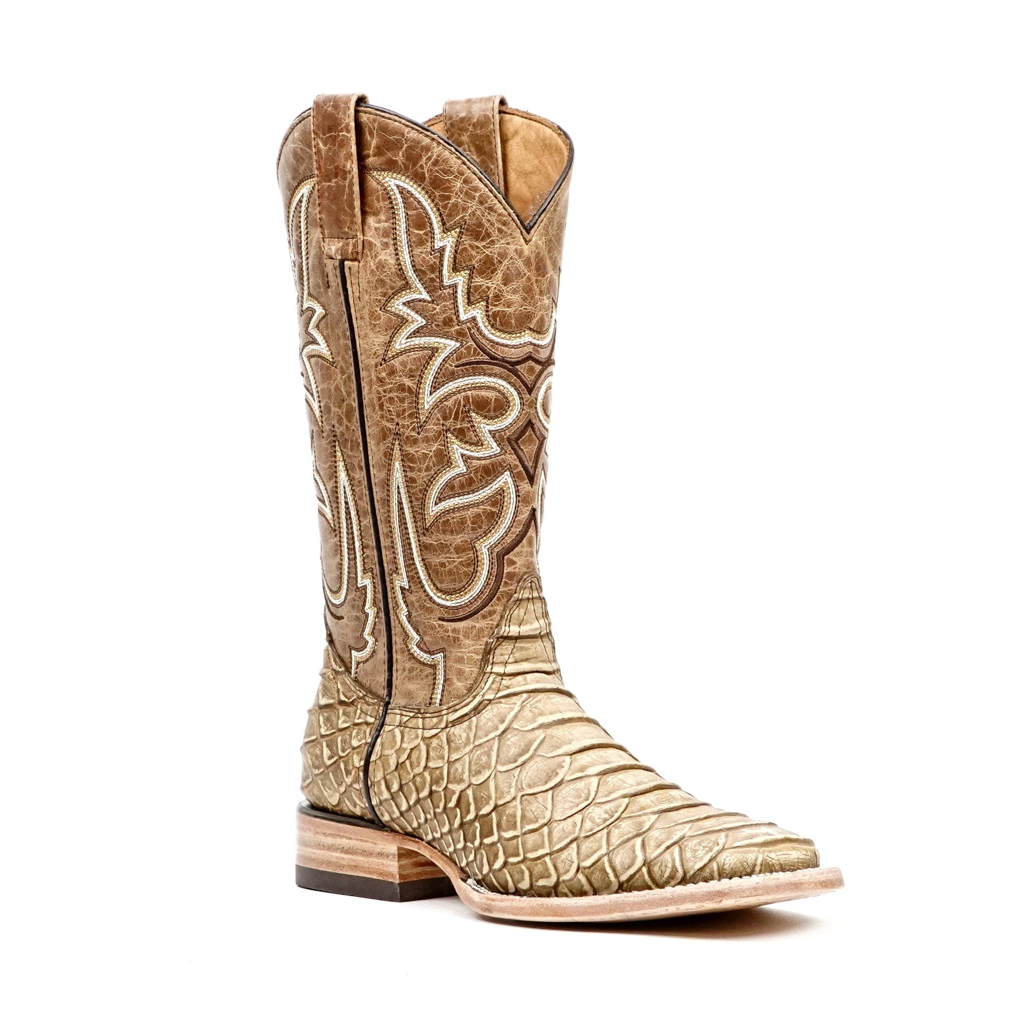Botas Jumbo Python Cappuccino - Piel Gofrada - Punta Cuadrada (E682)