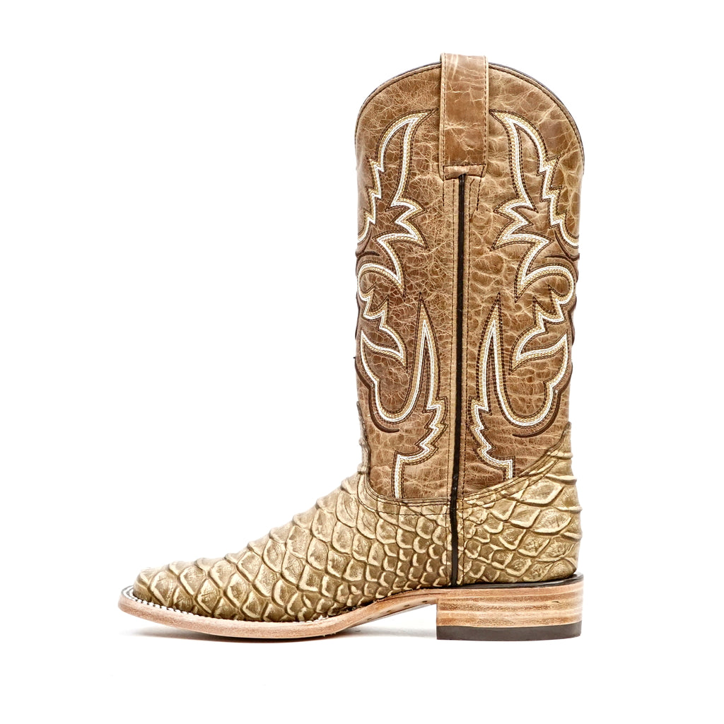 Botas Jumbo Python Cappuccino - Piel Gofrada - Punta Cuadrada (E682)