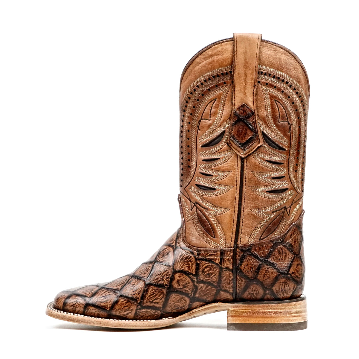 Pirarucu Chocolate Boots - Embossed Leather - Square Toe (E687)