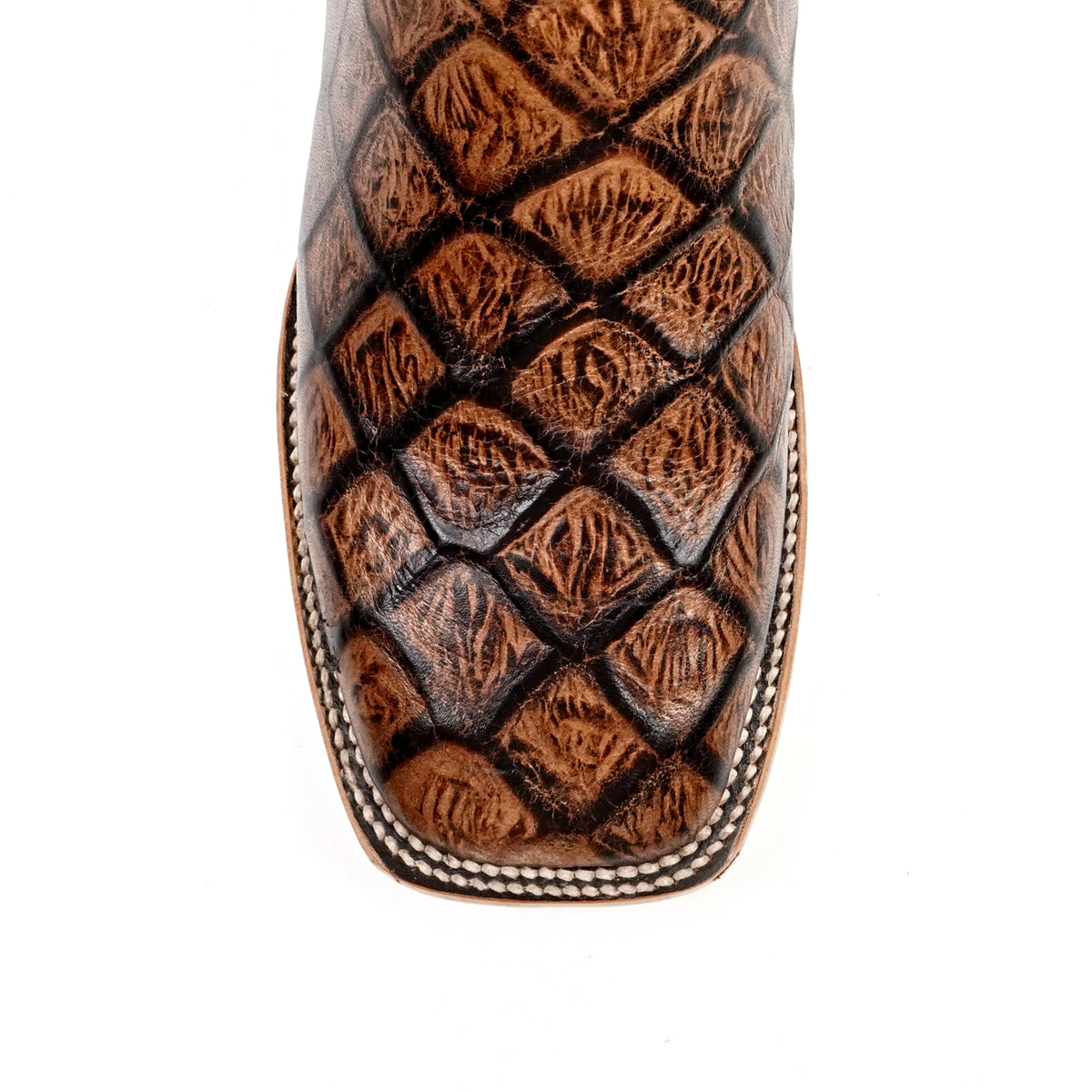 Pirarucu Chocolate Boots - Embossed Leather - Square Toe (E687)