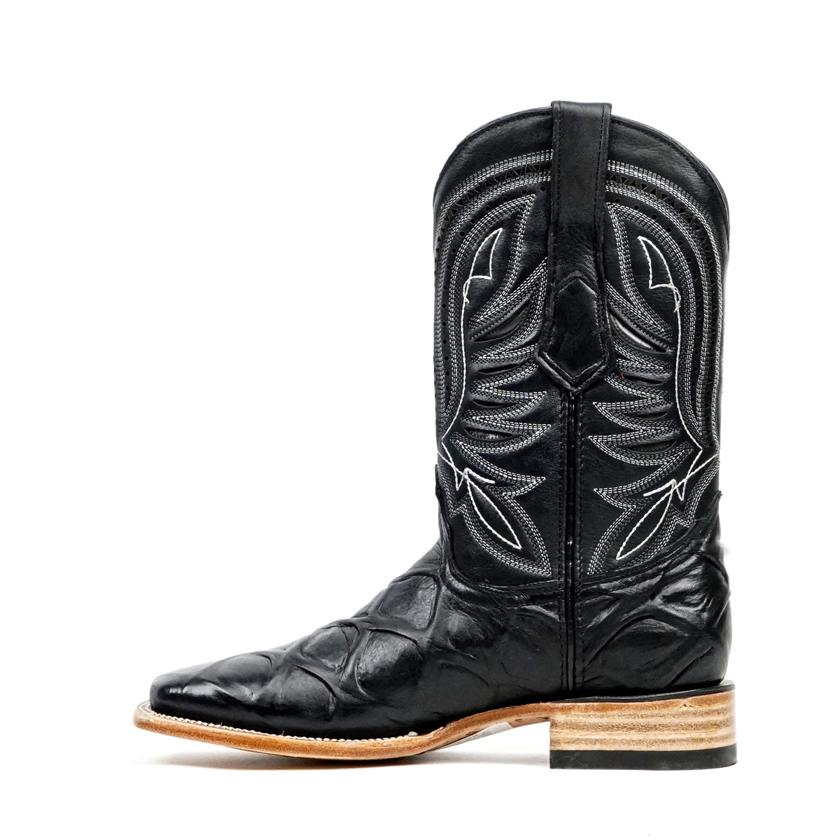 Pirarucu Black Boots - Embossed Leather - Square Toe (E687)