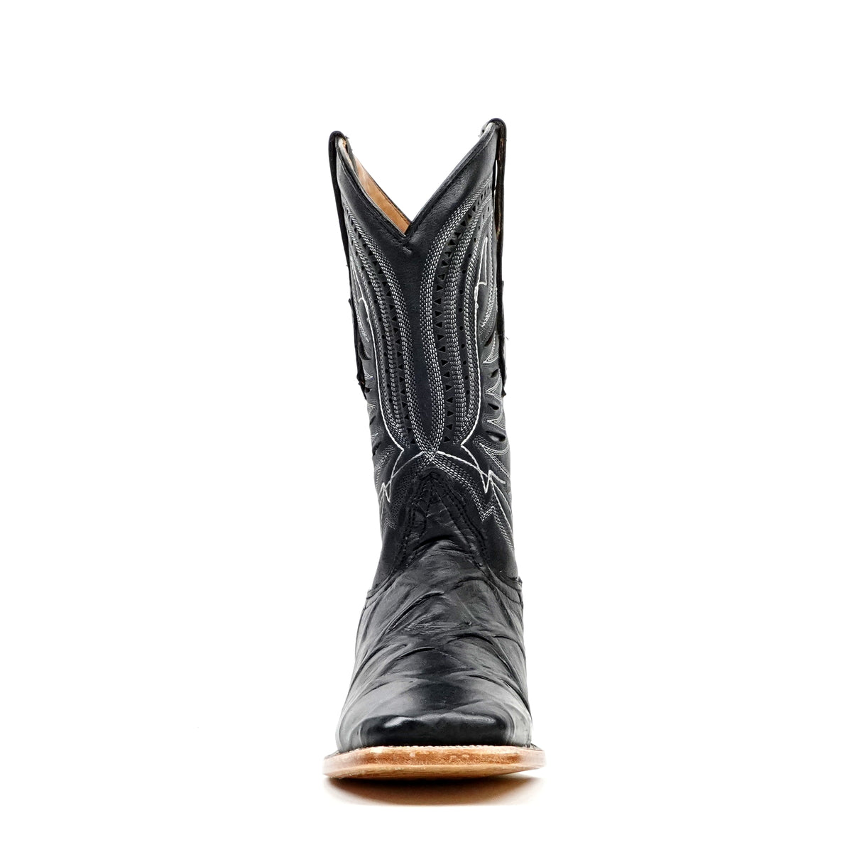Pirarucu Black Boots - Embossed Leather - Square Toe (E687)
