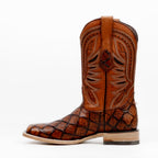 Pirarucu Cognac Boots - Embossed Leather - Square Toe (E687)