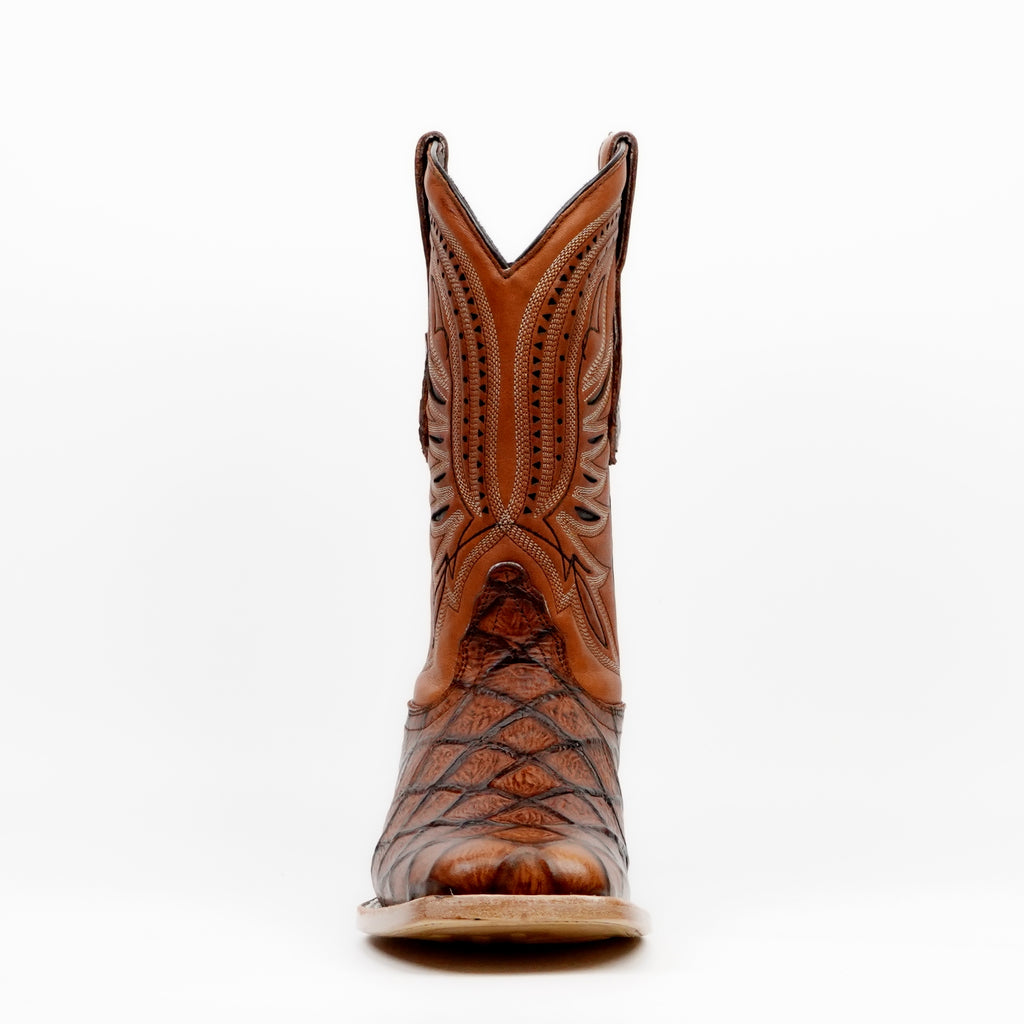 Pirarucu Cognac Boots - Embossed Leather - Square Toe (E687)