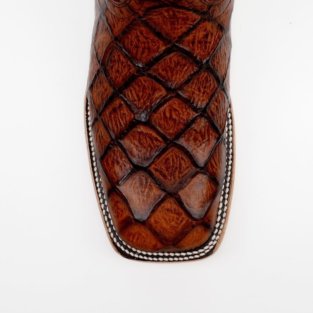 Pirarucu Cognac Boots - Embossed Leather - Square Toe (E687)