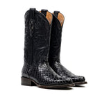 Snake Black Cowboy Boots - Embossed Leather - Roper Toe (E952)