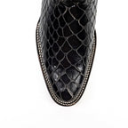 Snake Black Cowboy Boots - Embossed Leather - Roper Toe (E952)