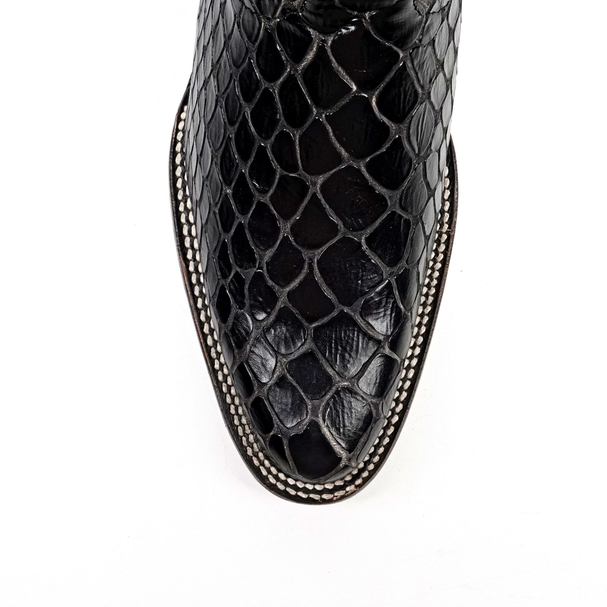 Snake Black Cowboy Boots - Embossed Leather - Roper Toe (E952)