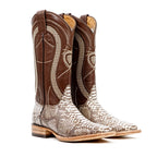 Python Natural Camel Boots - Embossed Leather - Square Toe (E913)