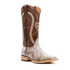 Python Natural Camel Boots - Embossed Leather - Square Toe (E913)
