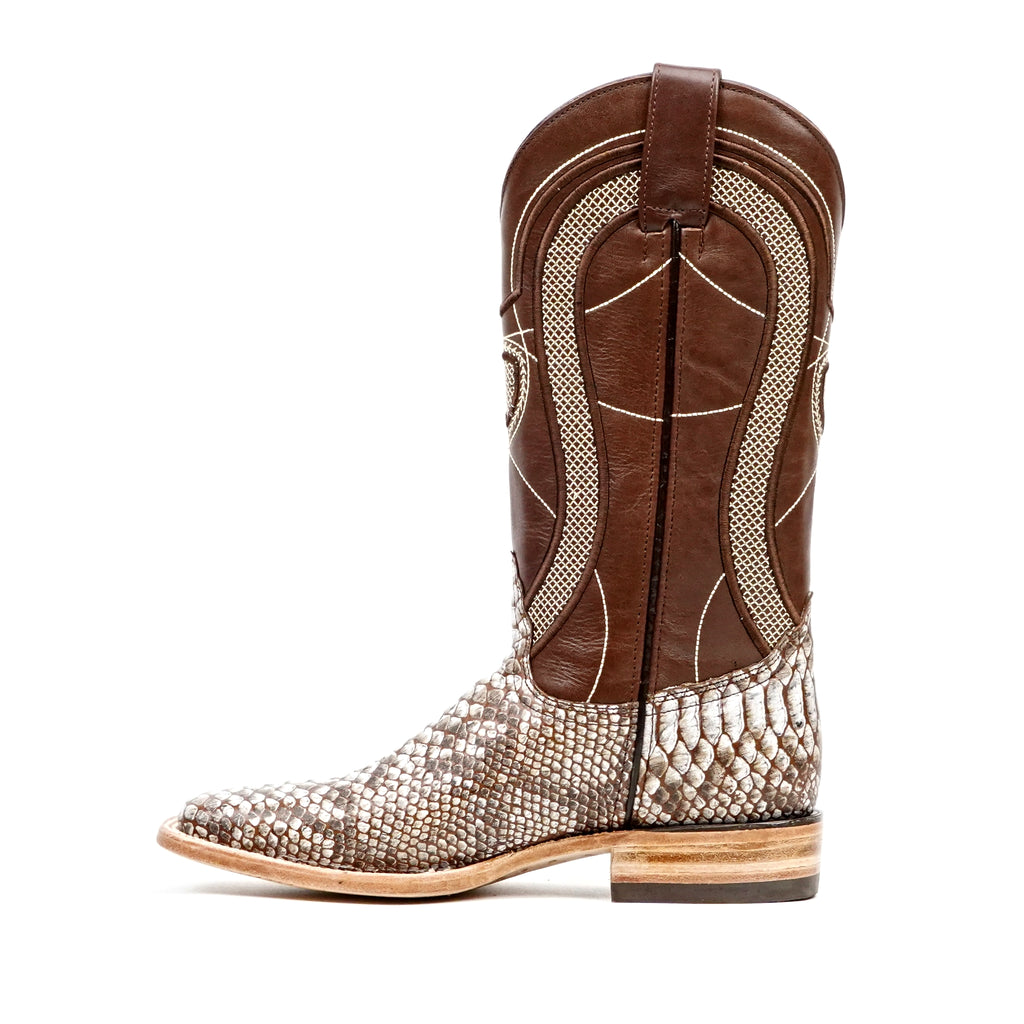 Python Natural Camel Boots - Embossed Leather - Square Toe (E913)