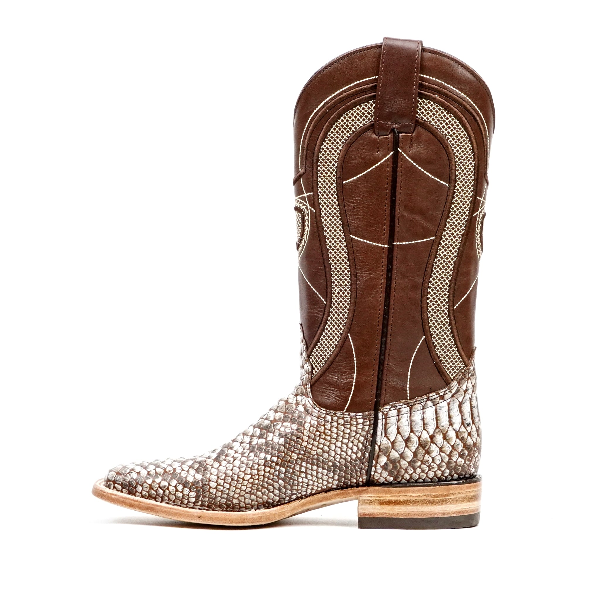 Python Natural Camel Boots - Embossed Leather - Square Toe (E913)