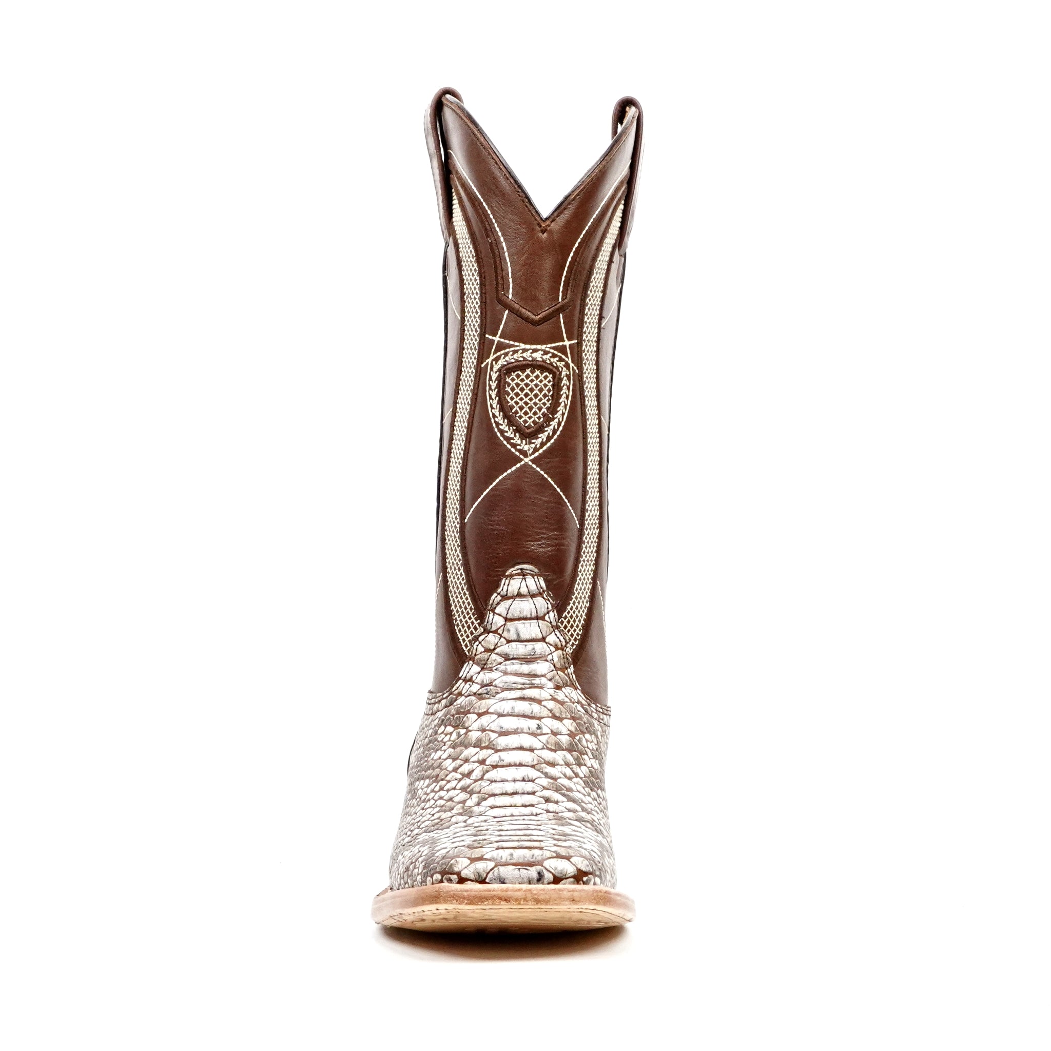 Python Natural Camel Boots - Embossed Leather - Square Toe (E913)
