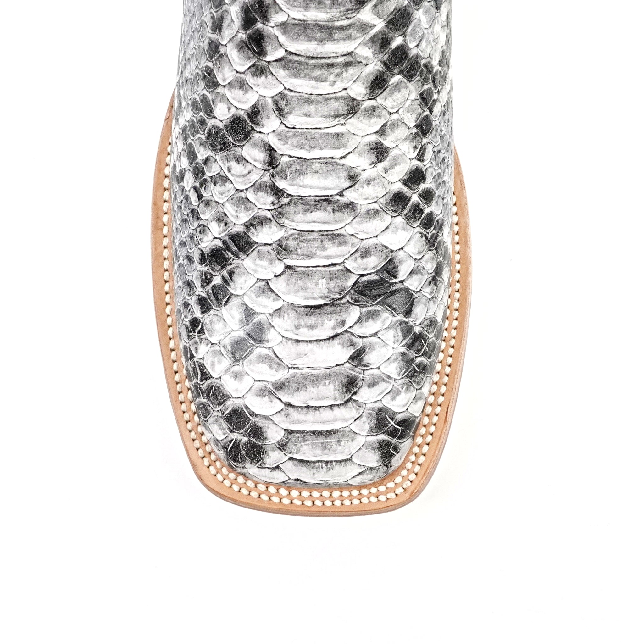 Python Natural Cowboy Boots - Embossed Leather - Square Toe (E913)