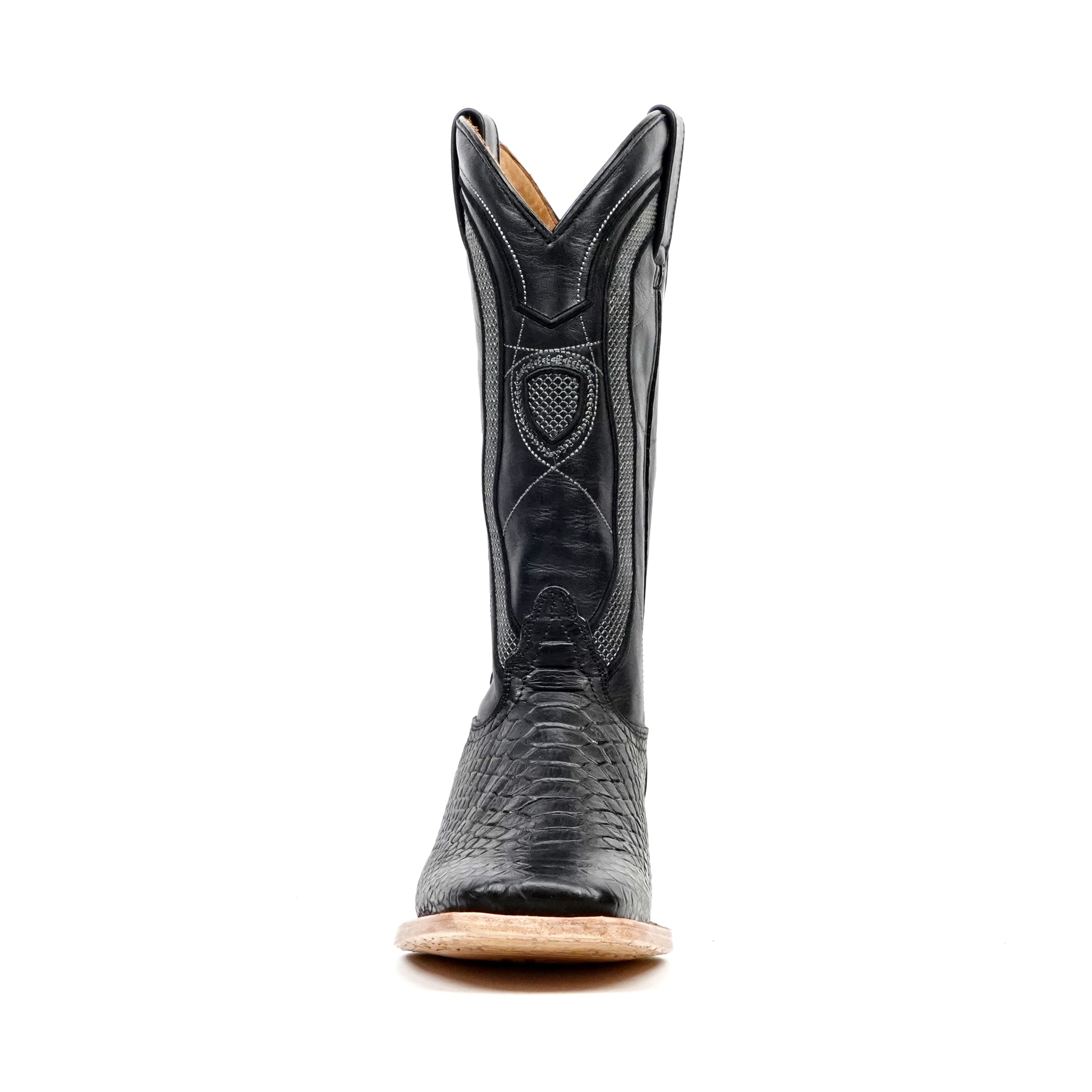 Python Black Boots - Embossed Leather - Square Toe (E913)