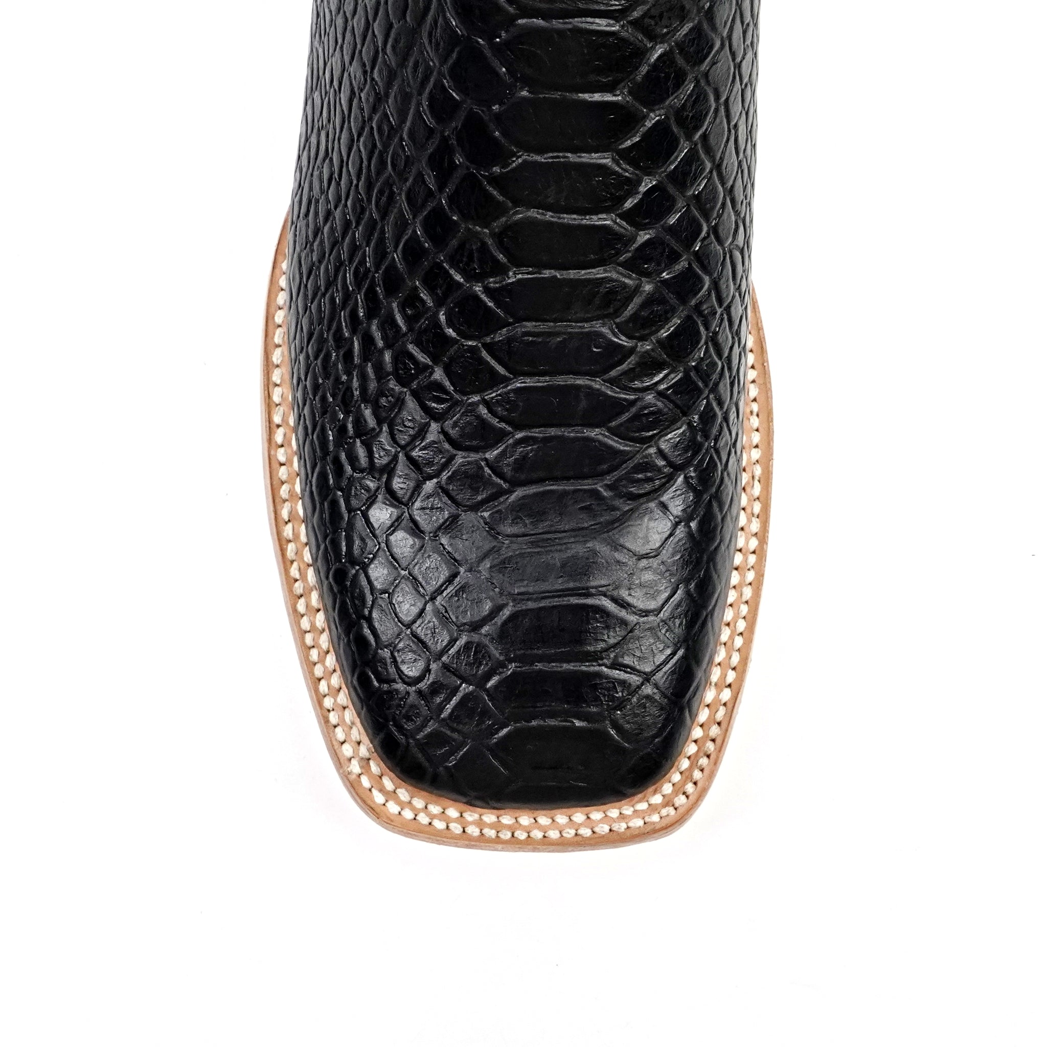 Python Black Boots - Embossed Leather - Square Toe (E913)