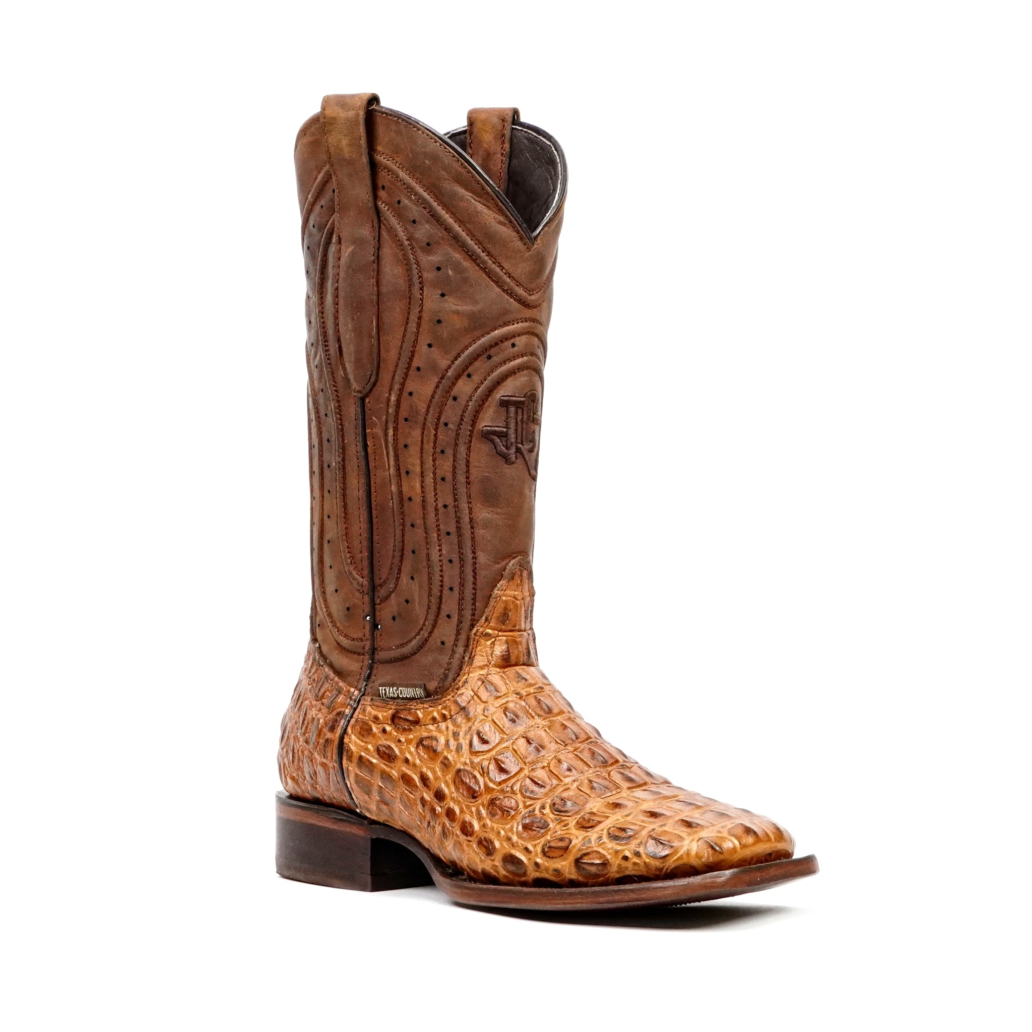 Alligator Hornback Brandy Boots - Embossed Leather - Square Toe (E930)