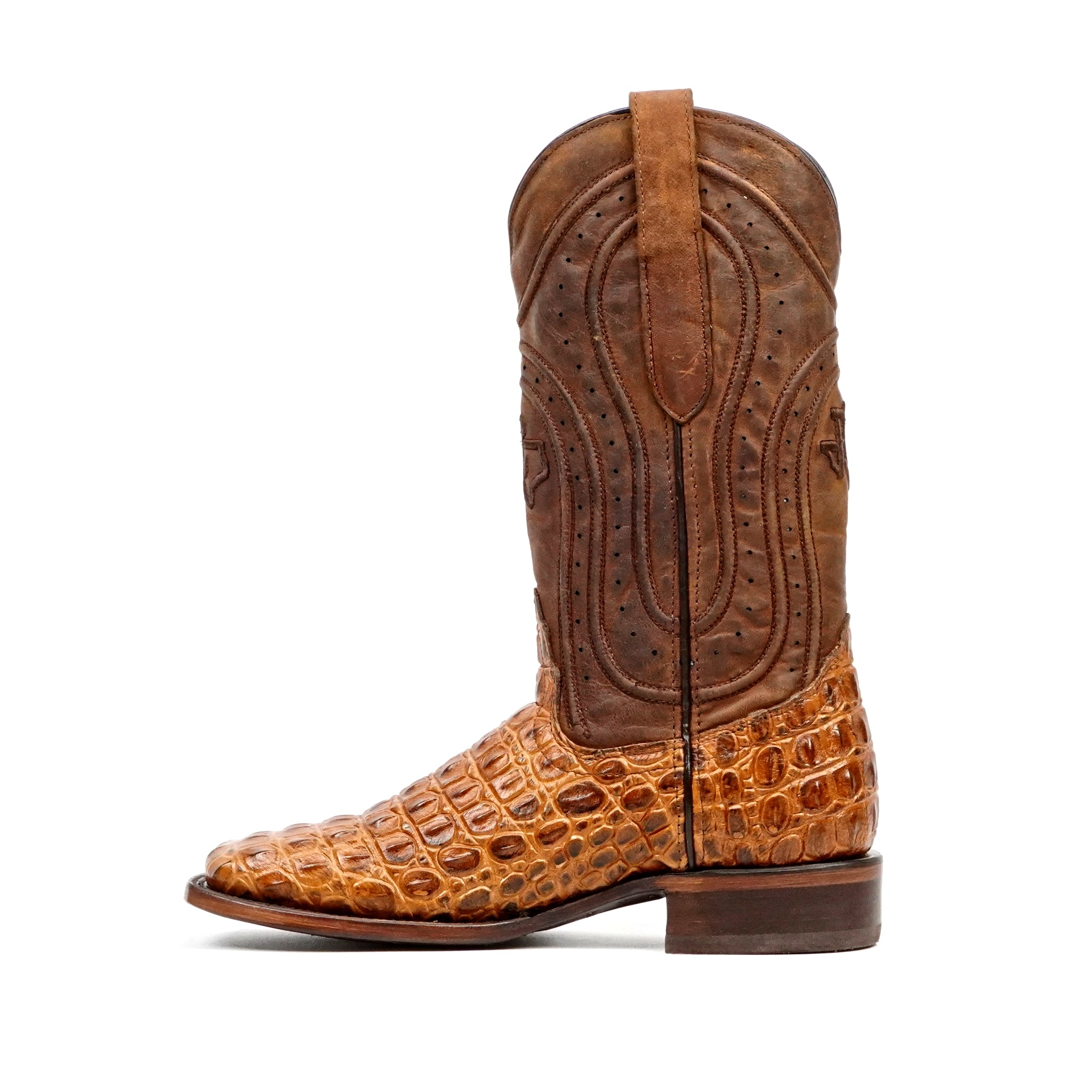 Alligator Hornback Brandy Boots - Embossed Leather - Square Toe (E930)