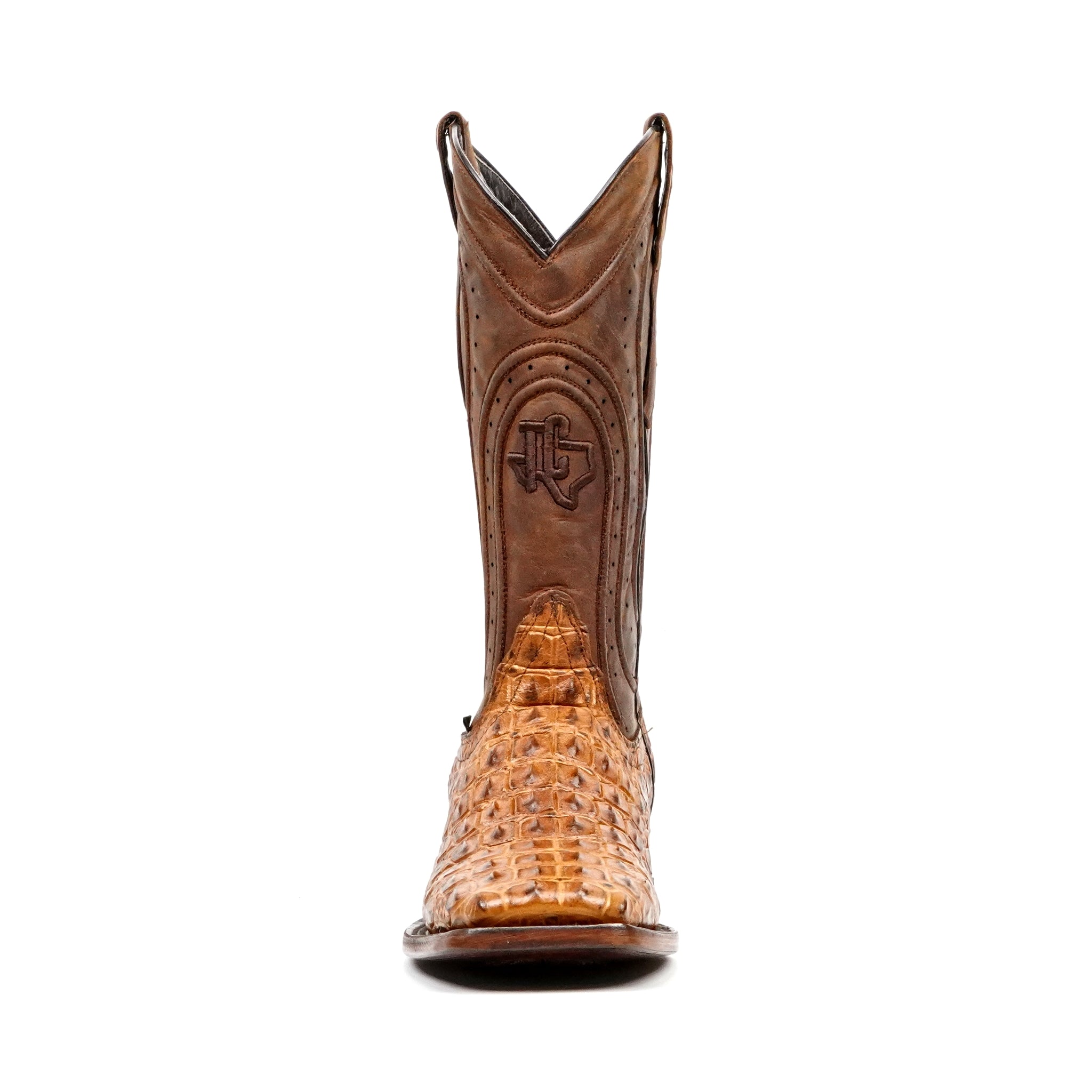 Alligator Hornback Brandy Boots - Embossed Leather - Square Toe (E930)