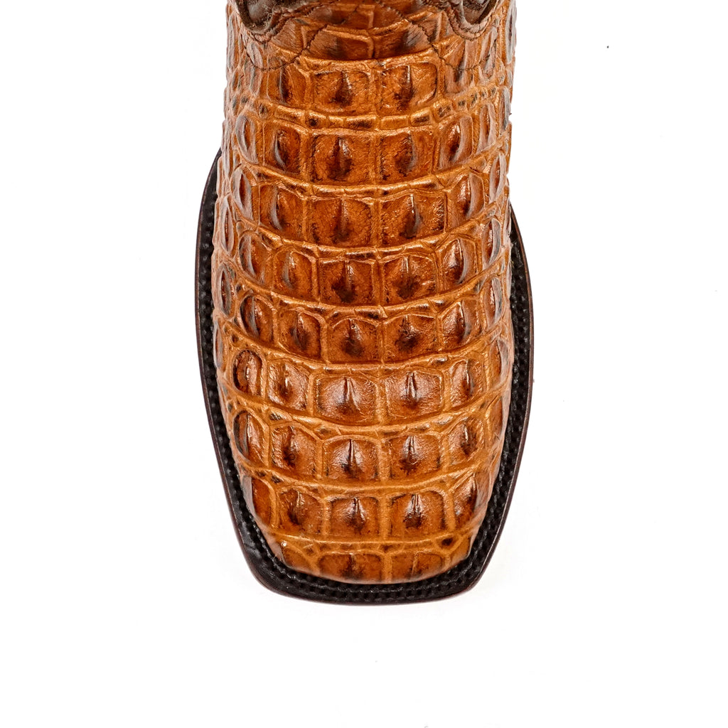 Alligator Hornback Brandy Boots - Embossed Leather - Square Toe (E930)