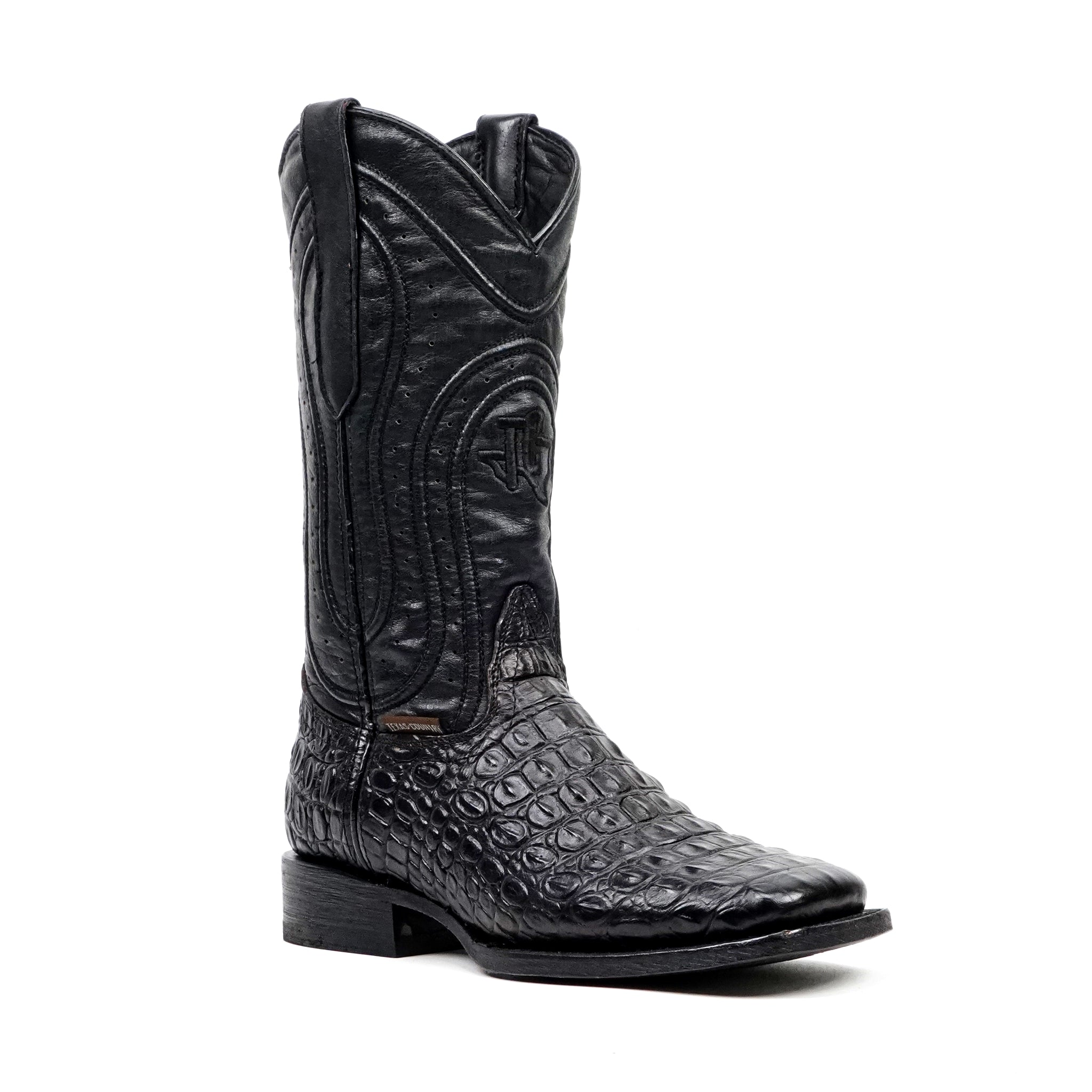 Alligator Hornback Black Boots - Embossed Leather - Square Toe (E930)
