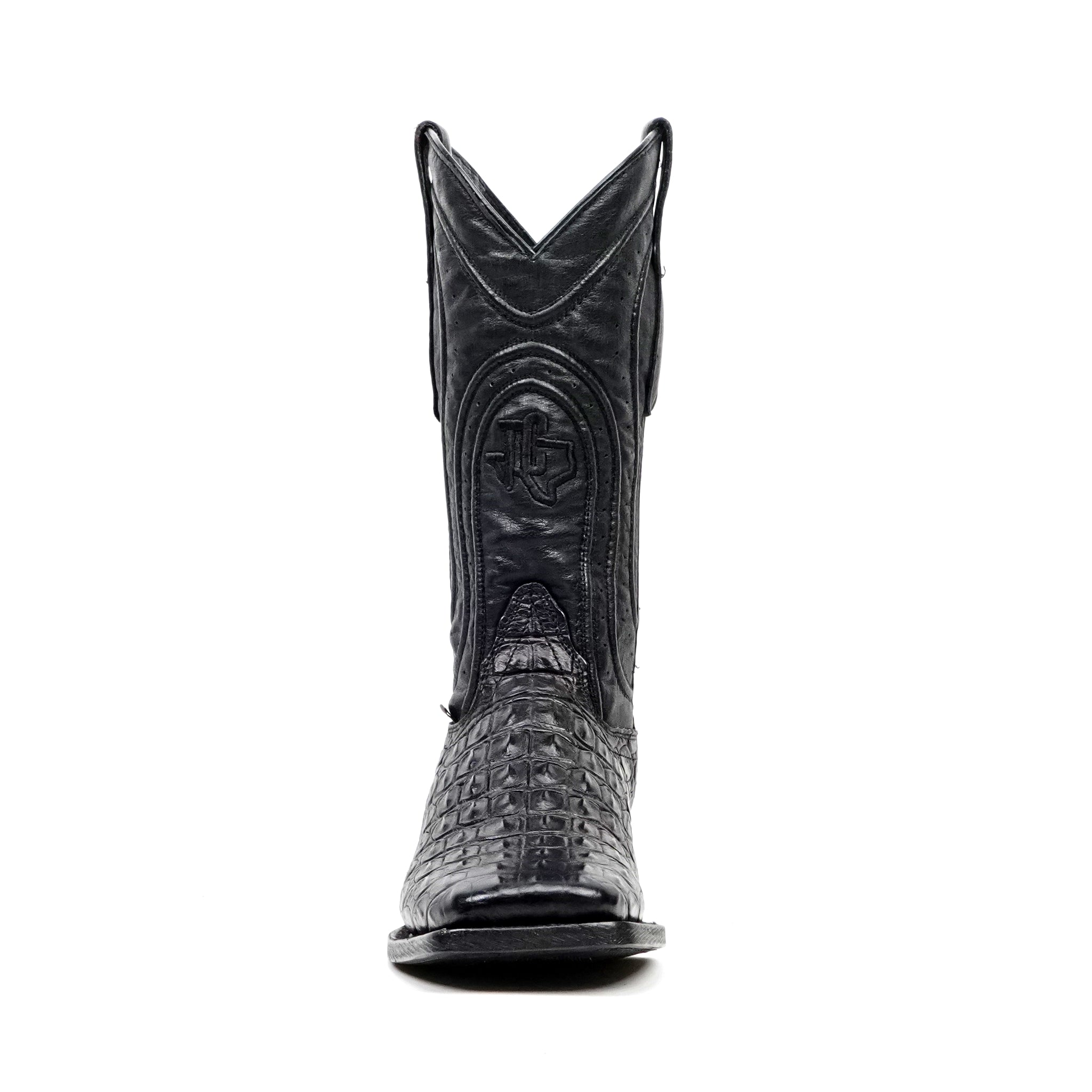 Alligator Hornback Black Boots - Embossed Leather - Square Toe (E930)