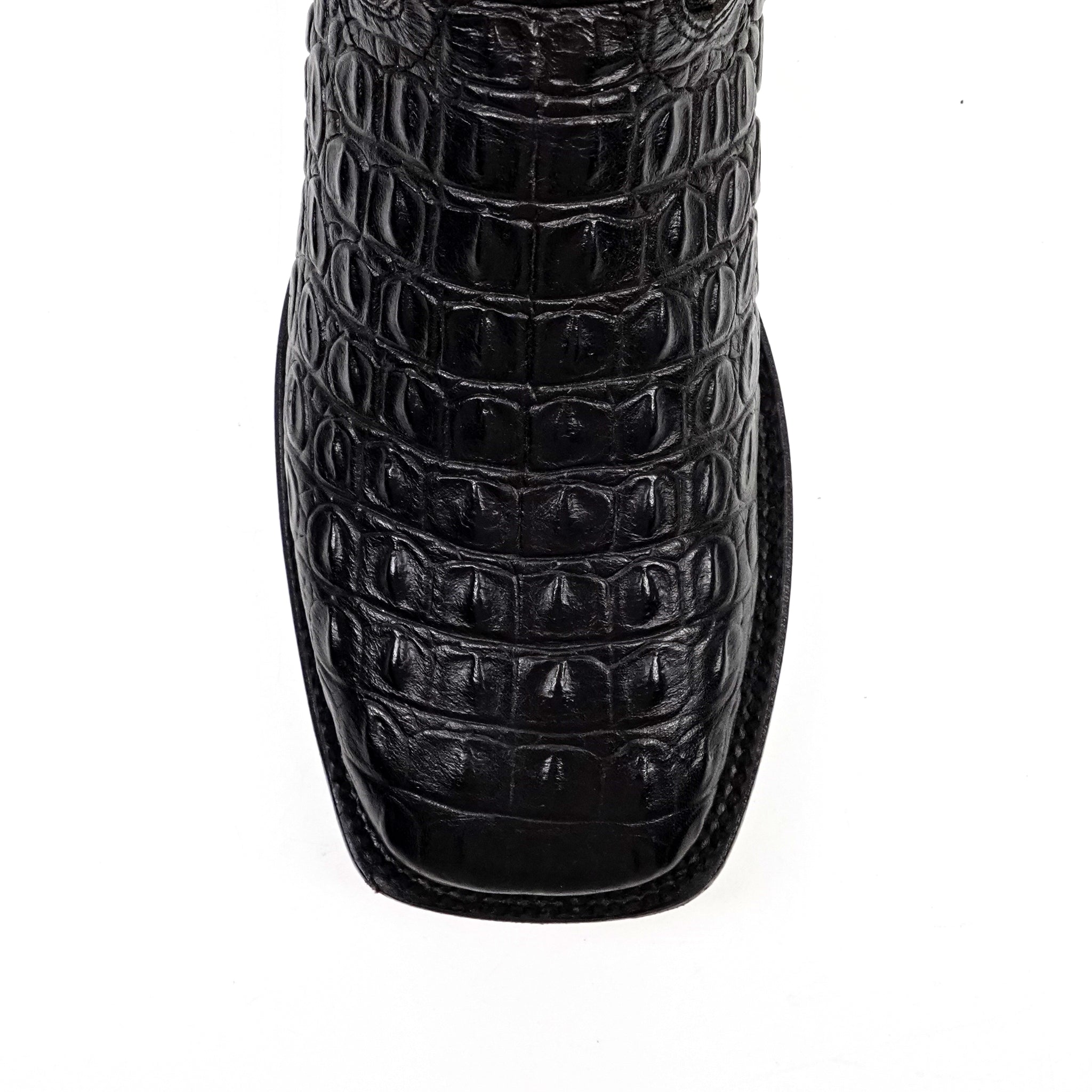 Alligator Hornback Black Boots - Embossed Leather - Square Toe (E930)