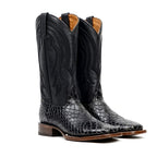 Botas vaqueras de serpiente - Piel gofrada negra - Punta cuadrada (E947)