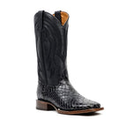 Botas vaqueras de serpiente - Piel gofrada negra - Punta cuadrada (E947)