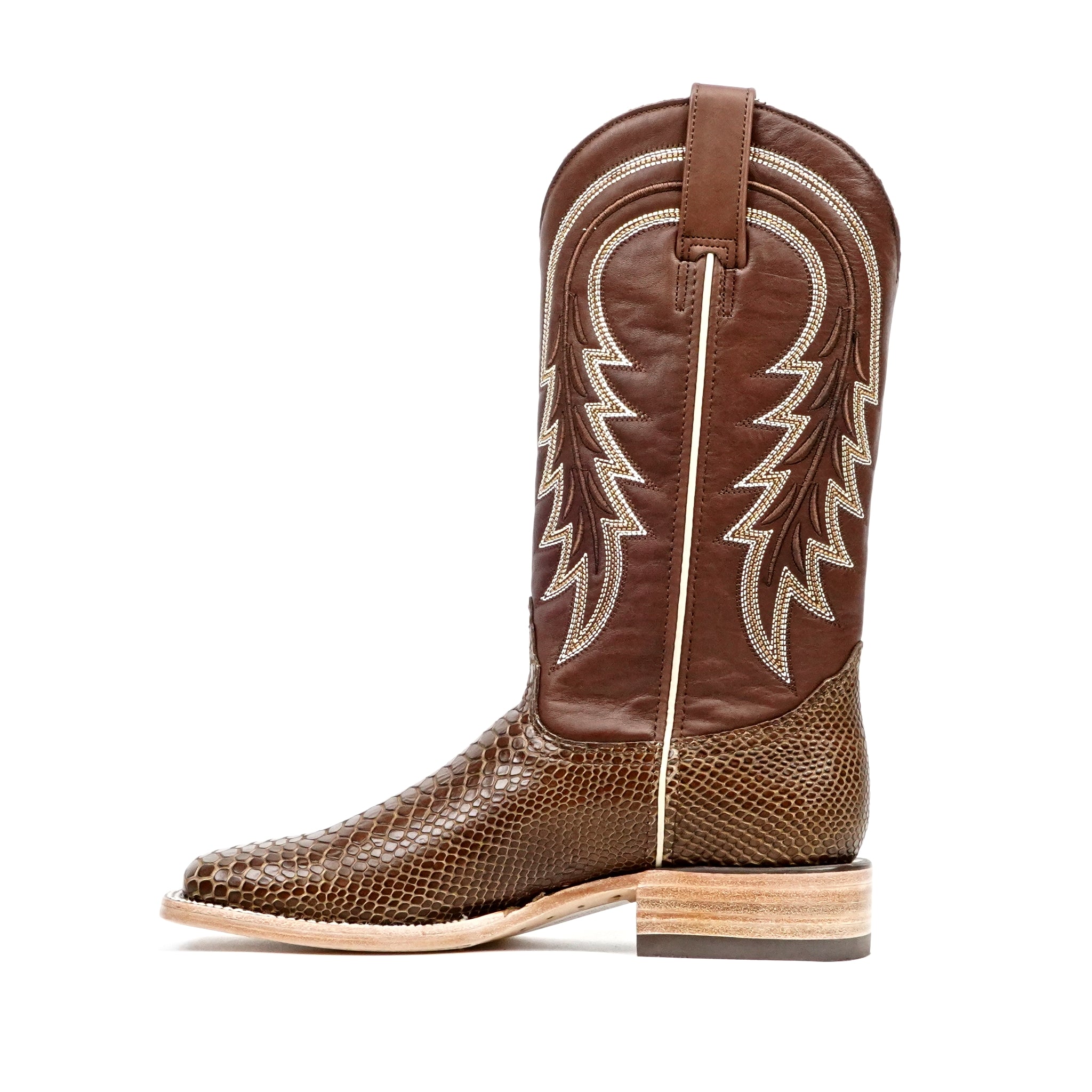 Snake Cowboy Boots - Brown Embossed Leather - Square Toe (E948)