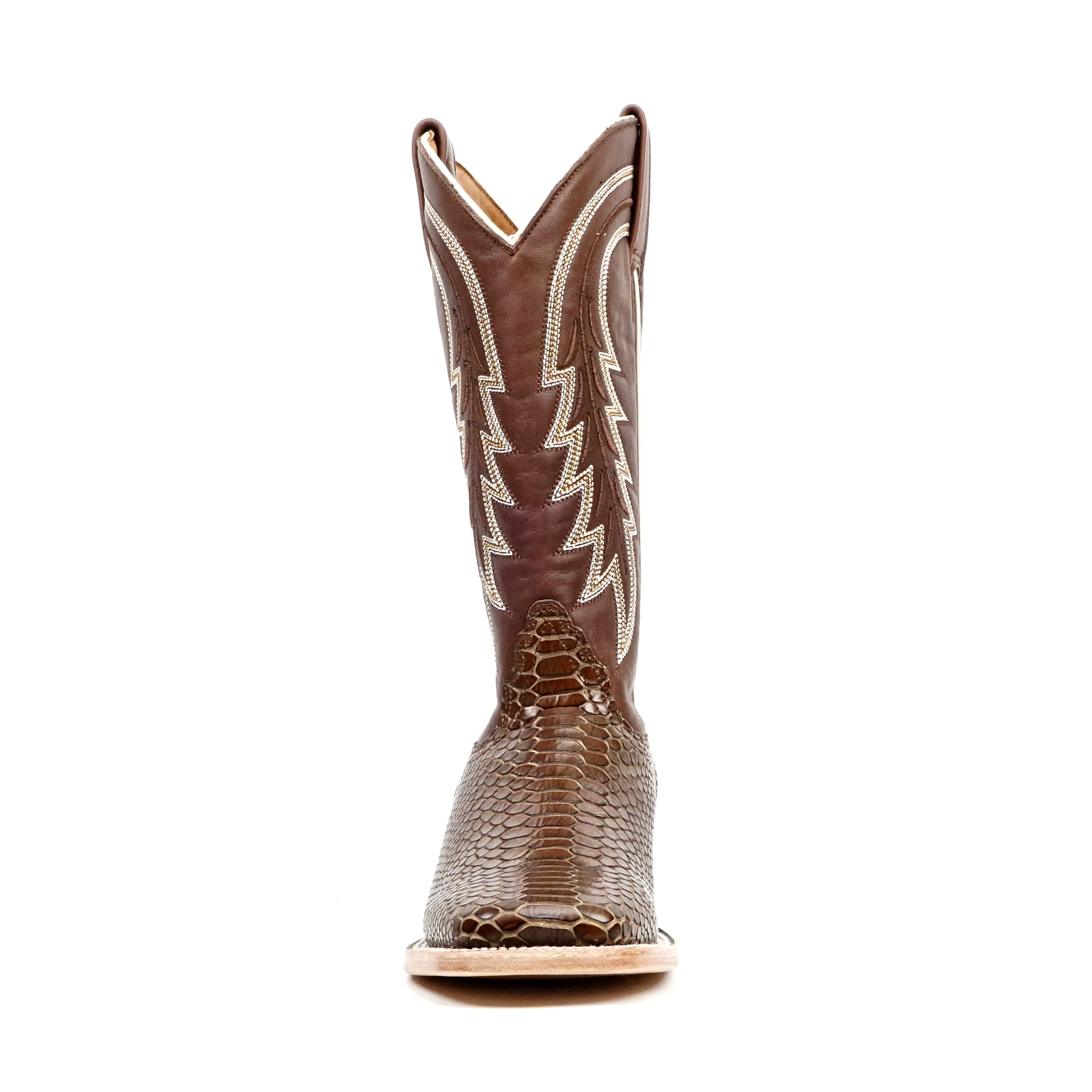 Snake Cowboy Boots - Brown Embossed Leather - Square Toe (E948)