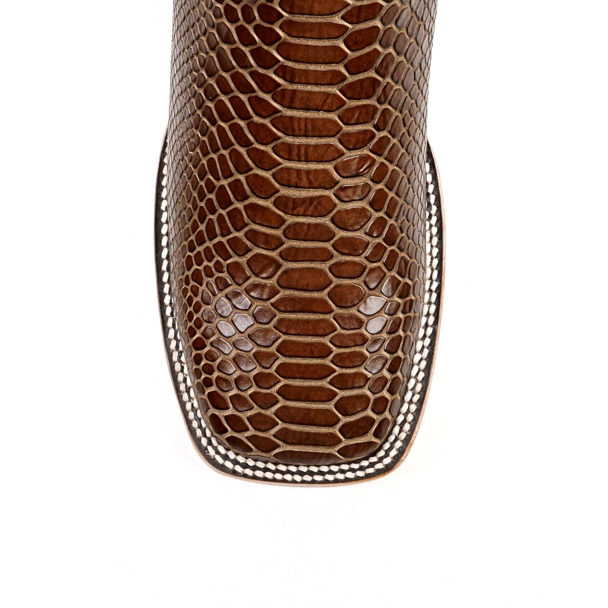 Snake Cowboy Boots - Brown Embossed Leather - Square Toe (E948)