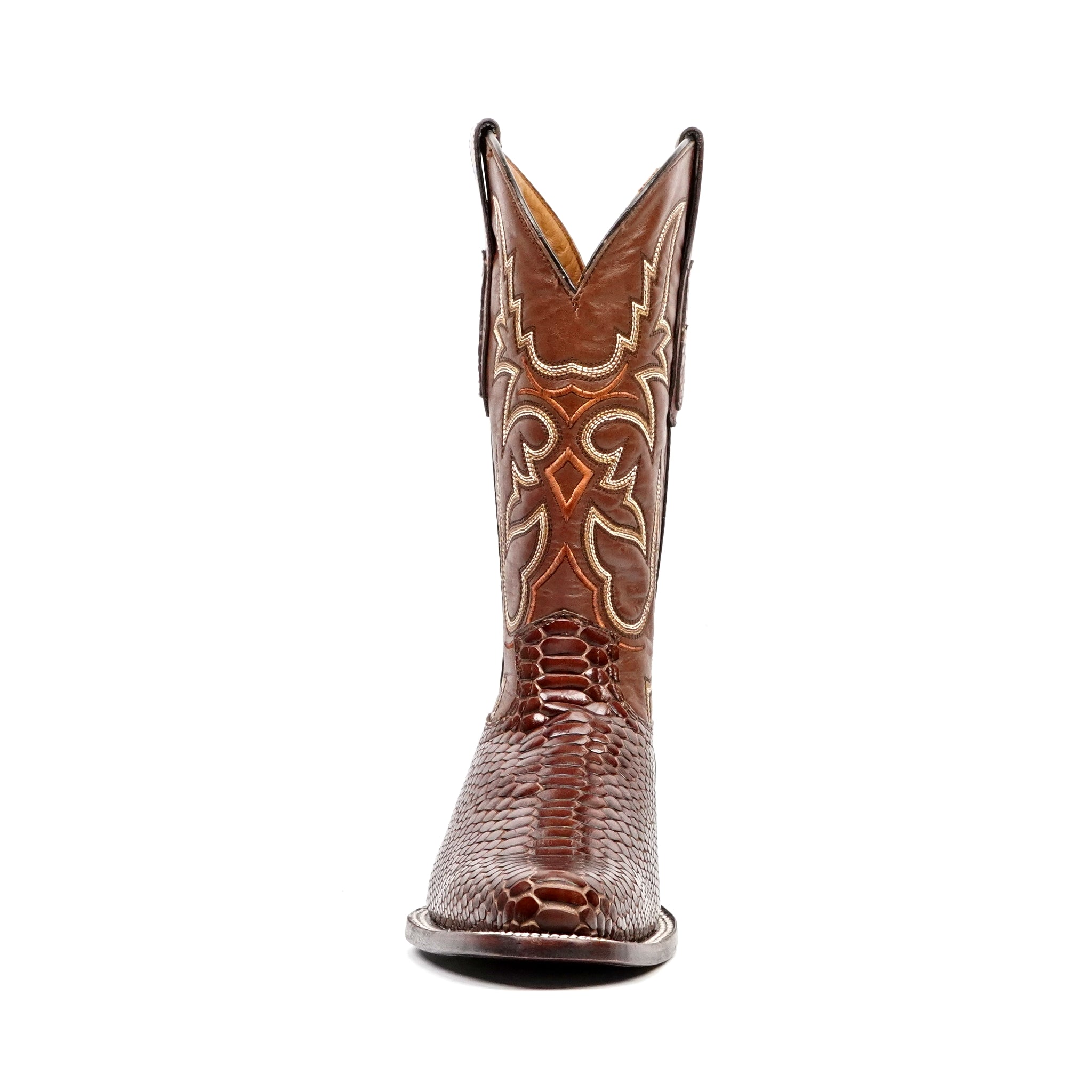 Snake Cognac Boots - Embossed Leather - Round Toe (E953)